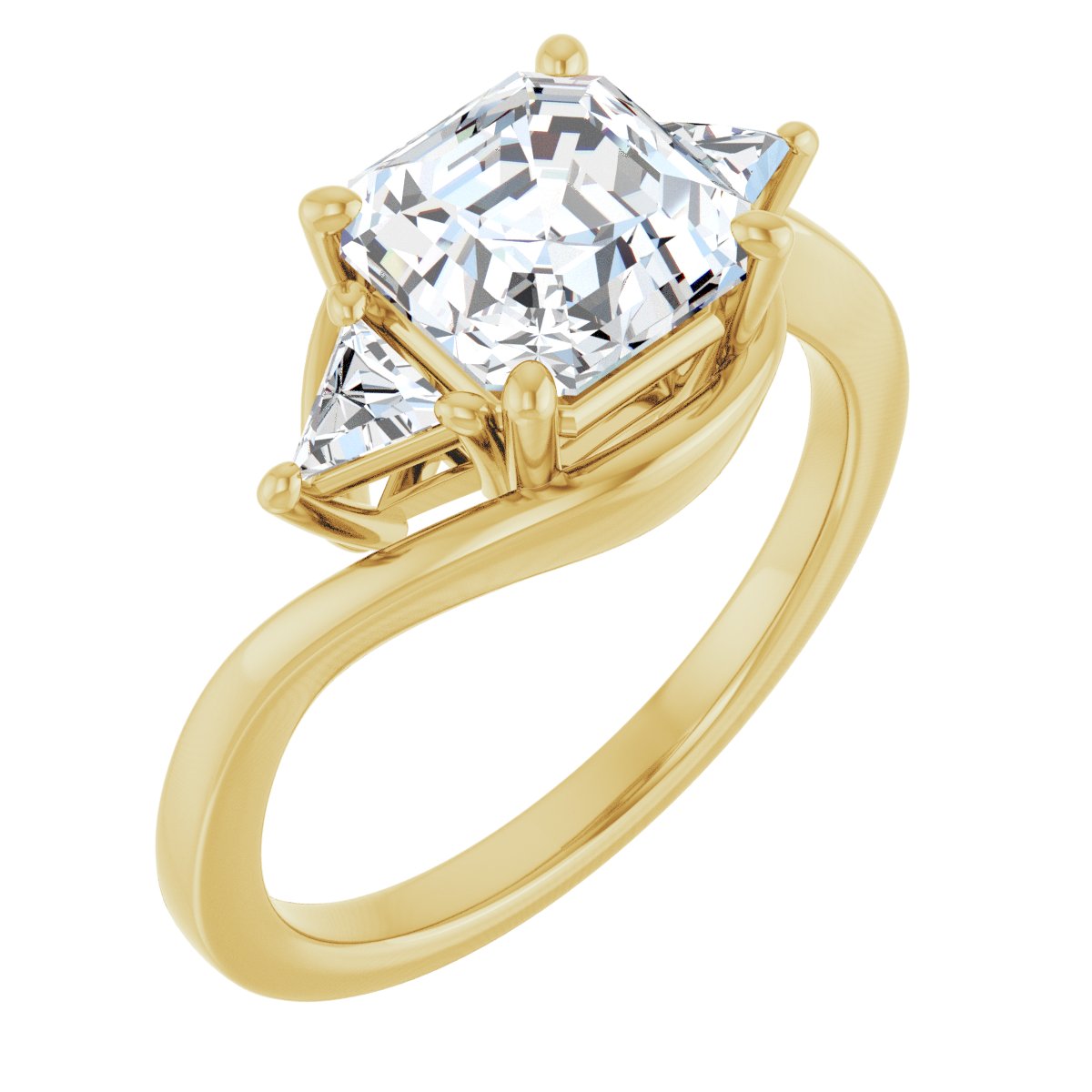 Natural Diamond Asscher Three-Stone Bypass Engagement Ring Semi-Mount - 14K Yellow Gold - Series 122672