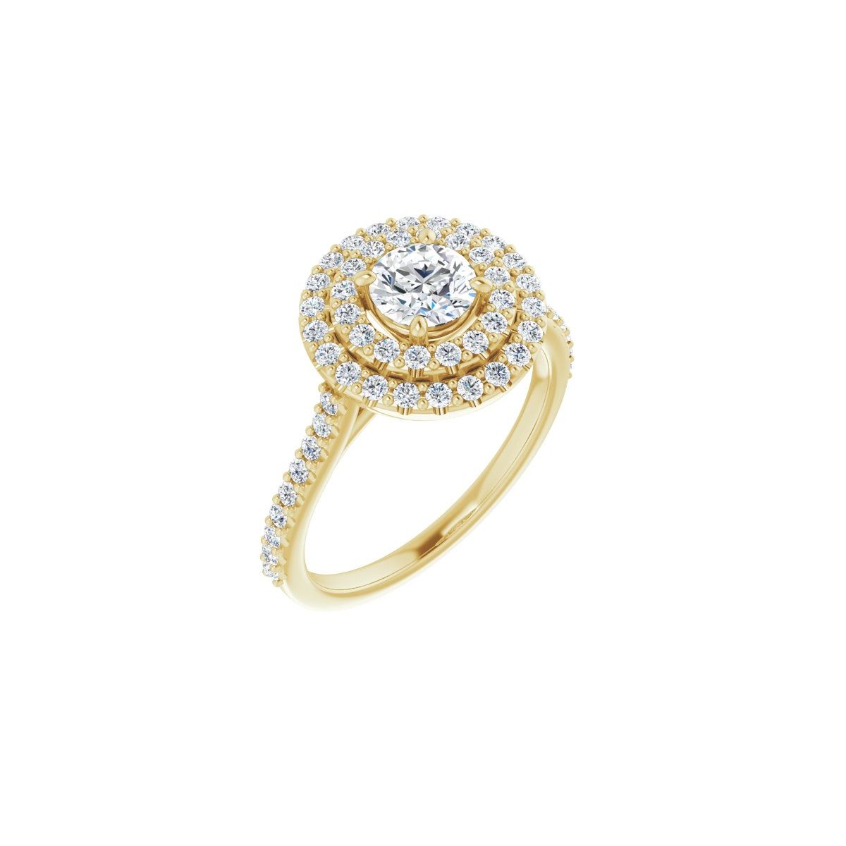 Natural Diamond Round Double Halo-Style Engagement Ring Semi-Mount - 14K Yellow Gold - Series 122918