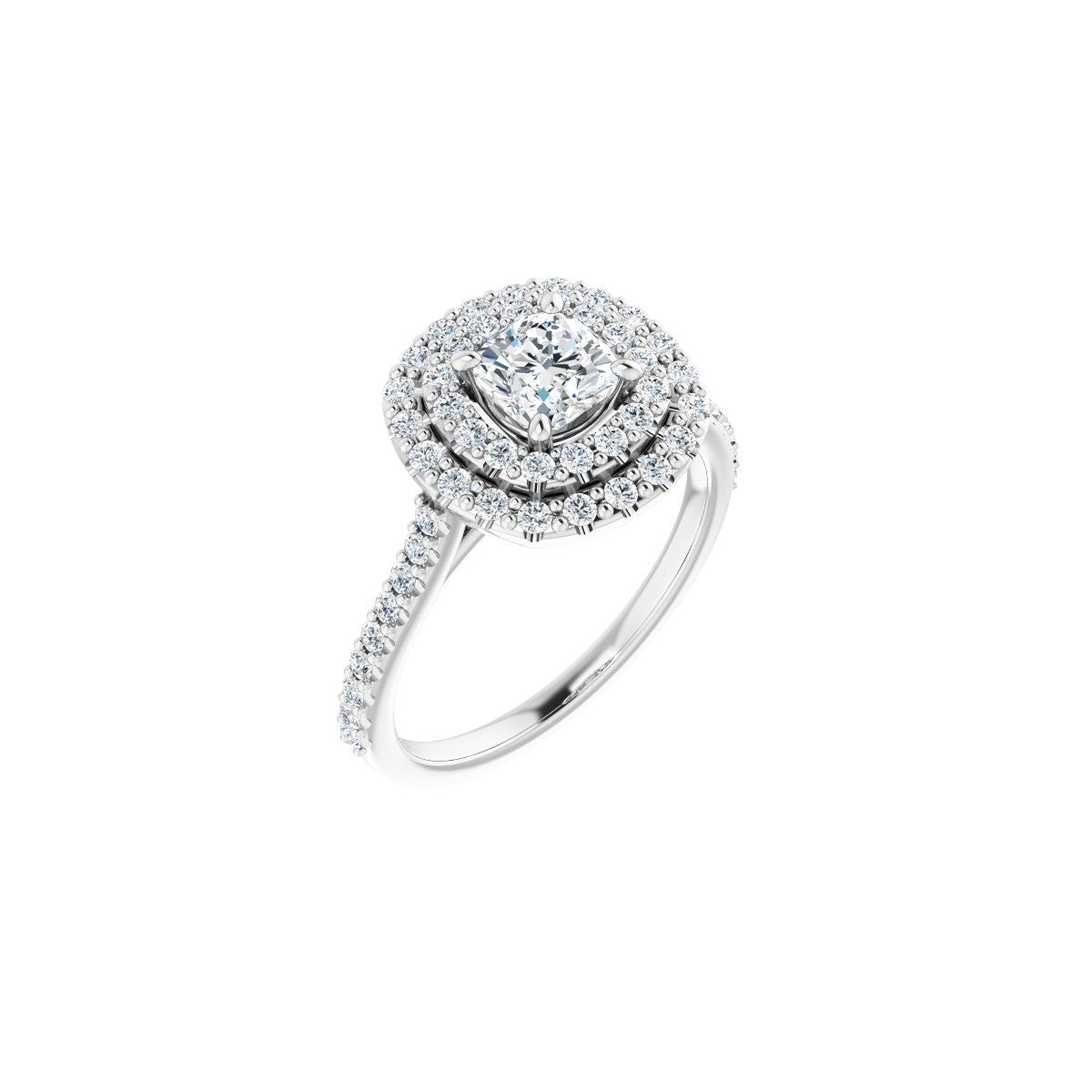 Natural Diamond Cushion Double Halo-Style Engagement Ring Semi-Mount - Platinum - Series 122918