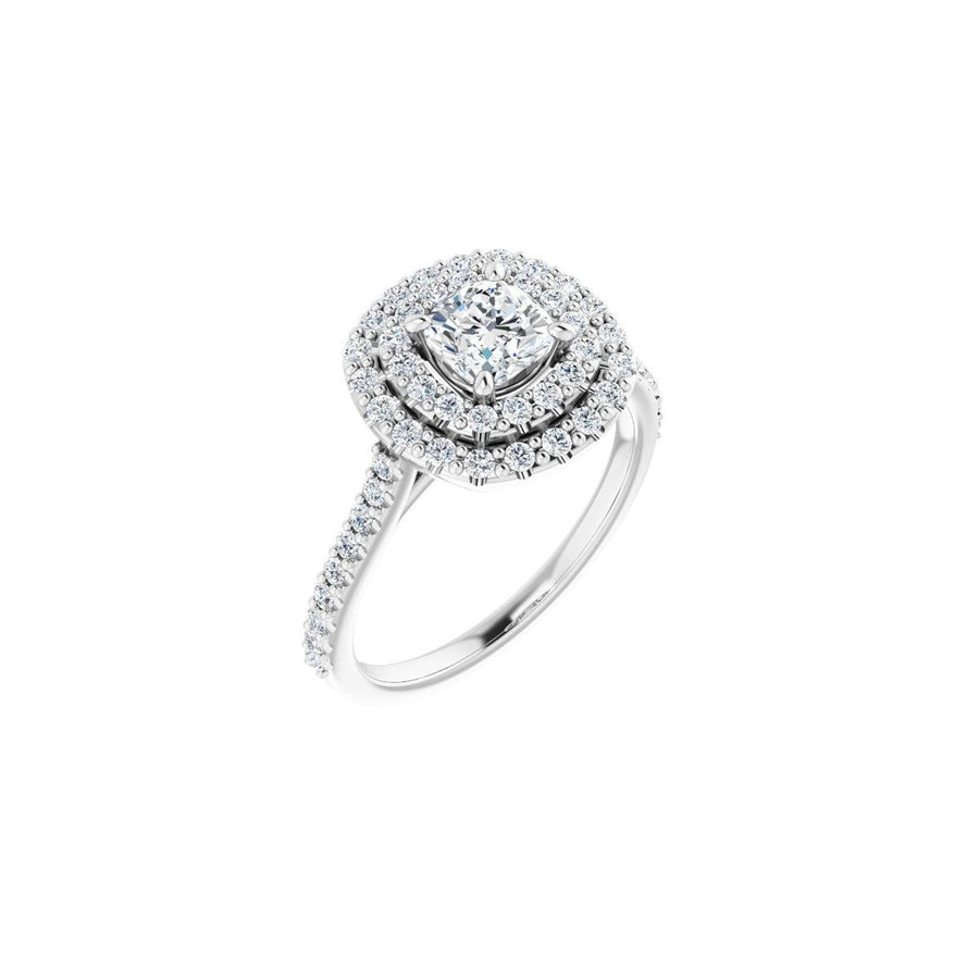 Natural Diamond Cushion Double Halo-Style Engagement Ring Semi-Mount - Platinum - Series 122918