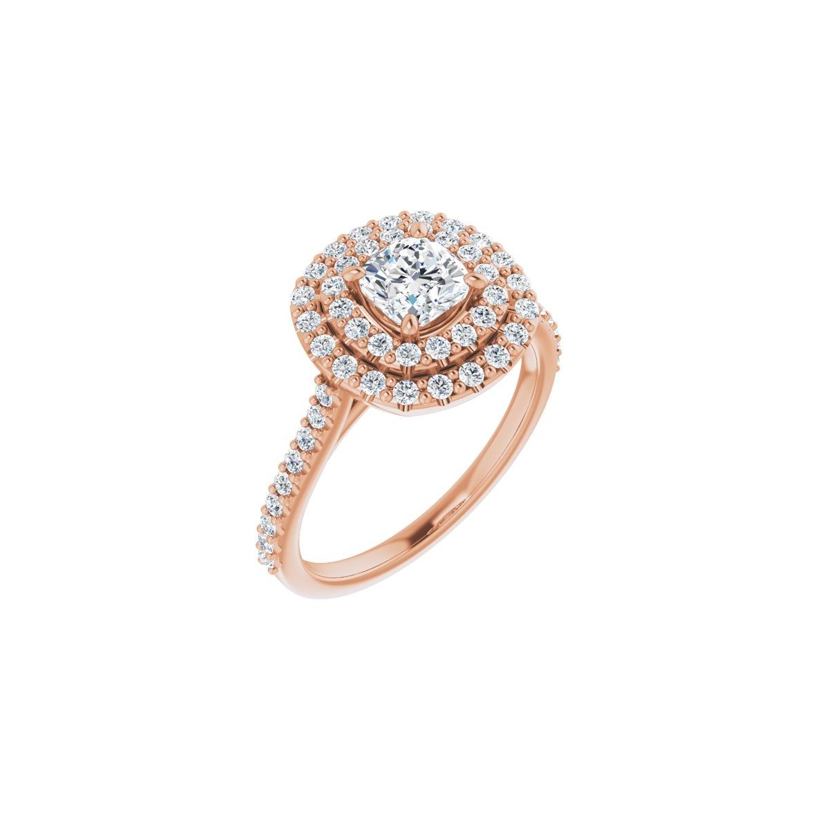 Natural Diamond Cushion Double Halo-Style Engagement Ring Semi-Mount - 14K Rose Gold - Series 122918