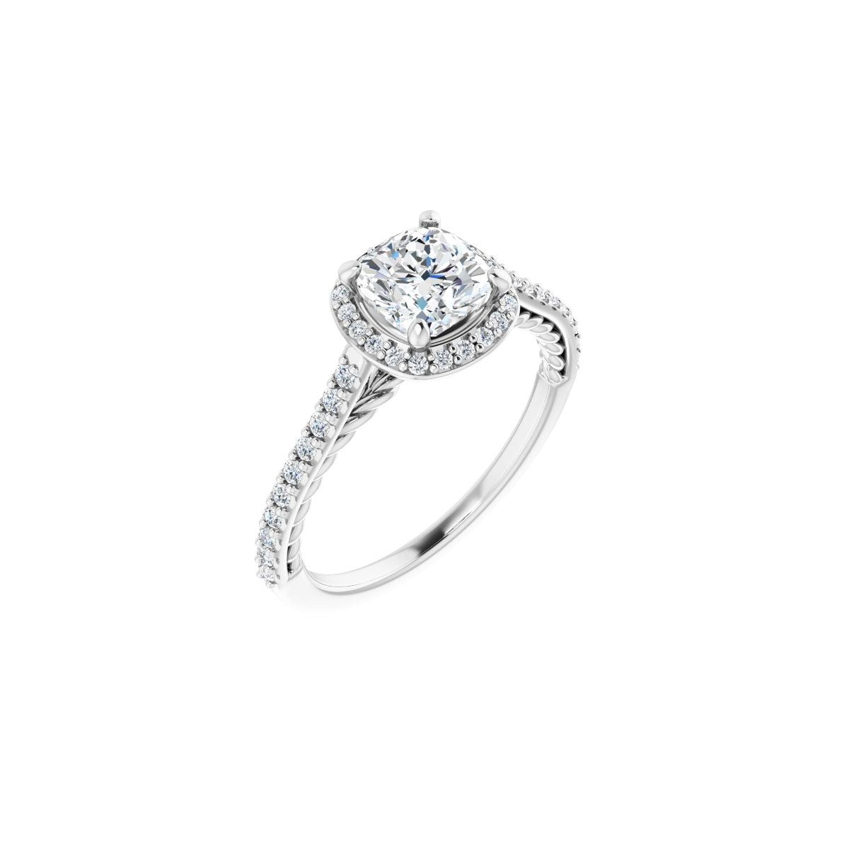 Natural Diamond Cushion Halo-Style Engagement Ring Semi-Mount - Platinum - Series 122999