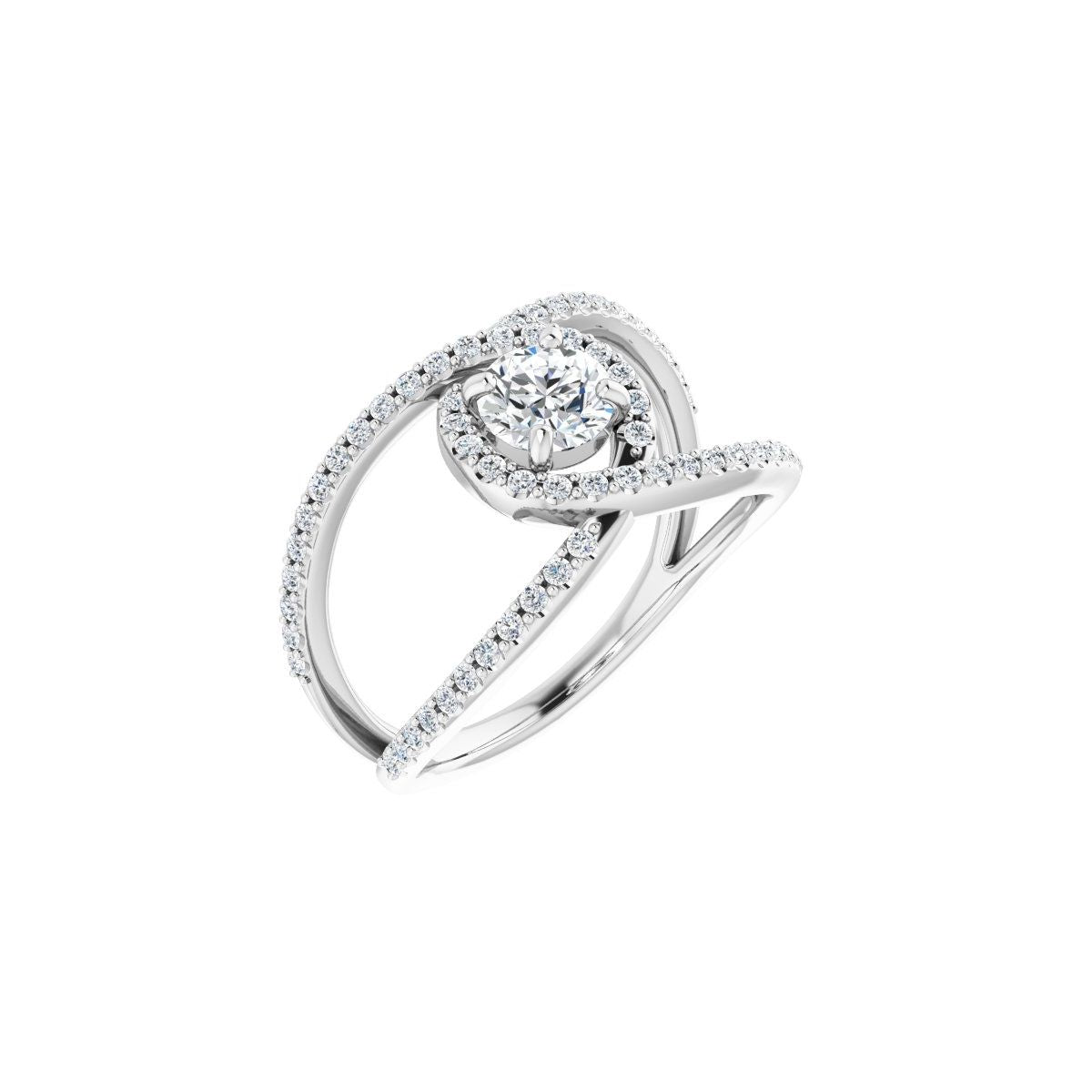 Natural Diamond Round Halo-Style Bypass Engagement Ring Semi-Mount - Platinum - Series 123249