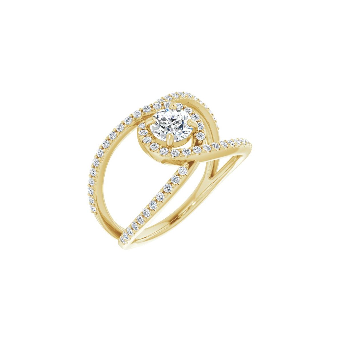 Natural Diamond Round Halo-Style Bypass Engagement Ring Semi-Mount - 14K Yellow Gold - Series 123249