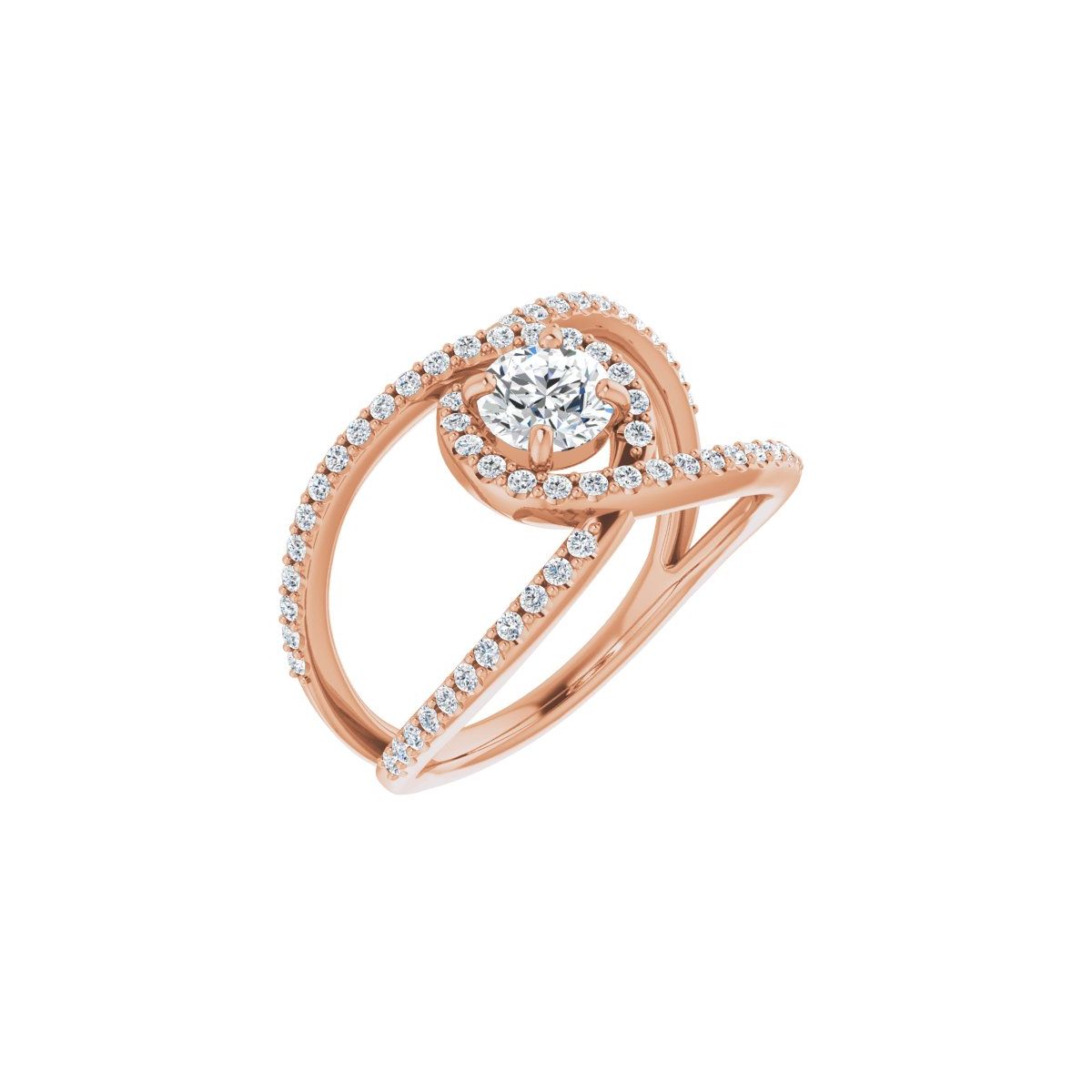 Natural Diamond Round Halo-Style Bypass Engagement Ring Semi-Mount - 14K Rose Gold - Series 123249