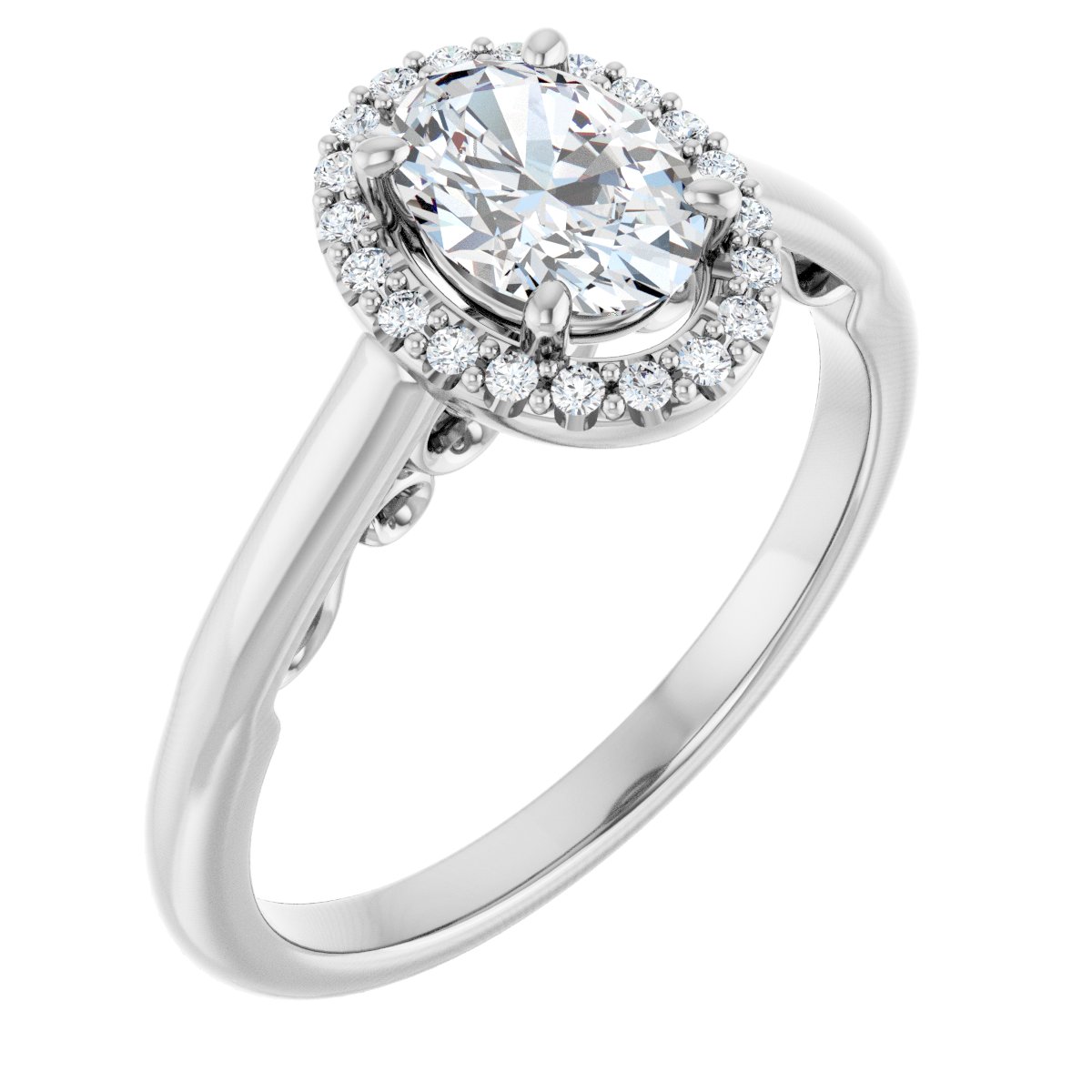 Natural Diamond Oval Halo-Style Engagement Ring Semi-Mount - Platinum - Series 123082