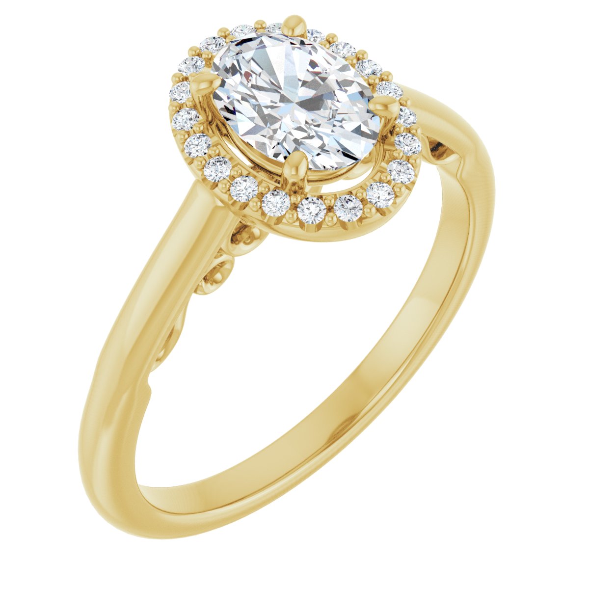 Natural Diamond Oval Halo-Style Engagement Ring Semi-Mount - 14K Yellow Gold - Series 123082