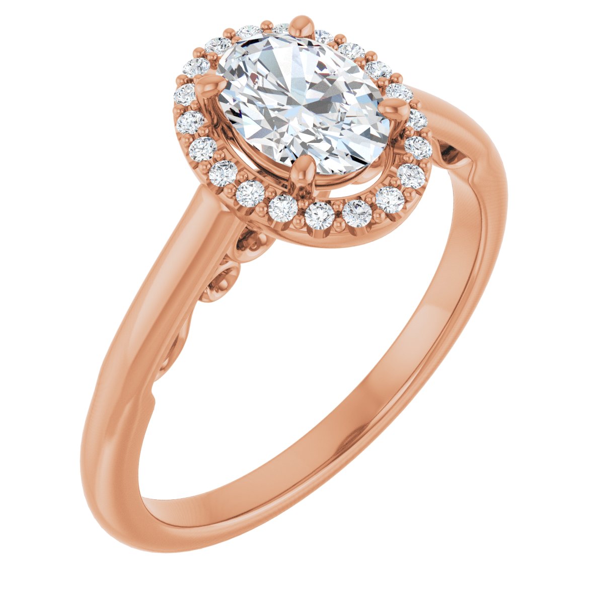 Natural Diamond Oval Halo-Style Engagement Ring Semi-Mount - 14K Rose Gold - Series 123082