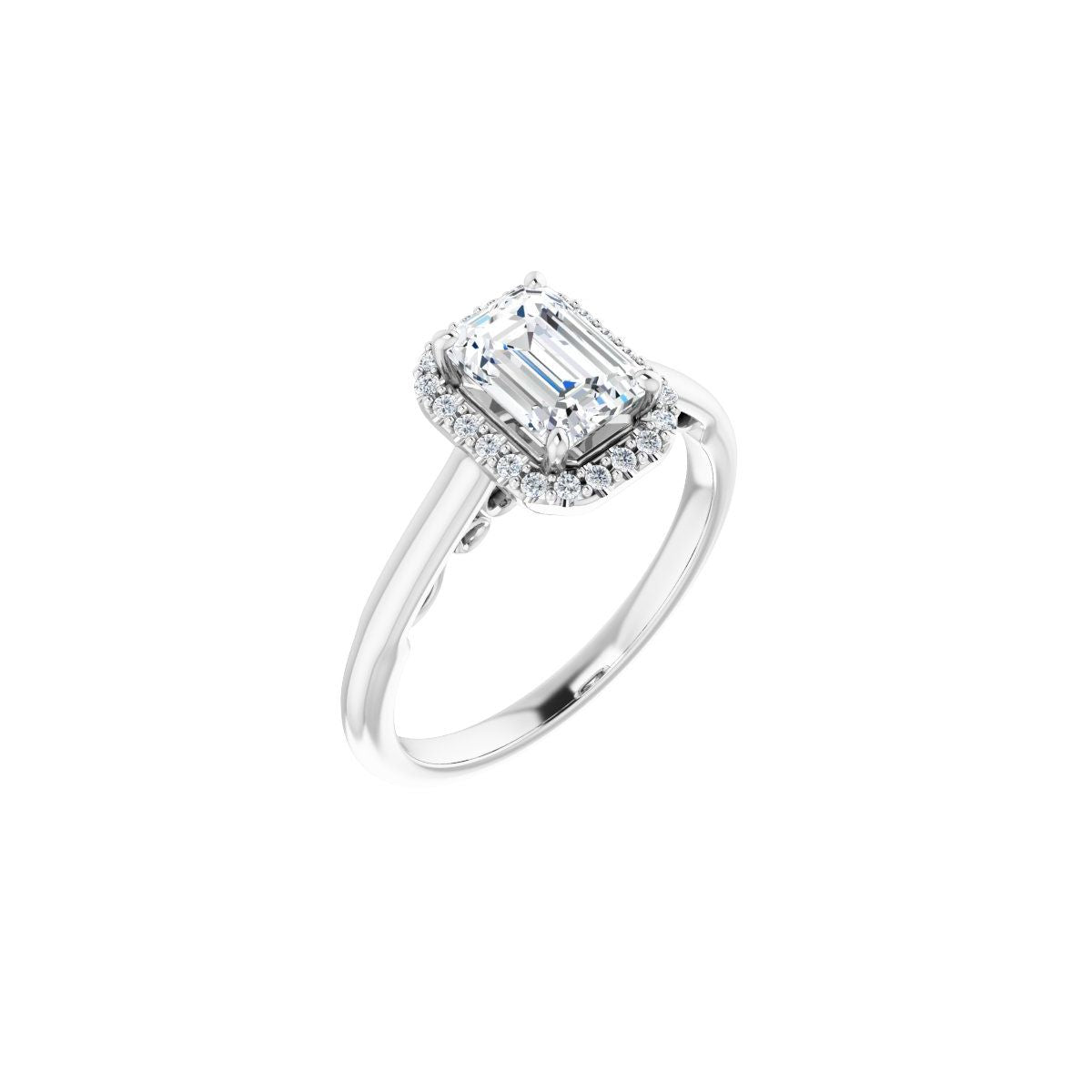Natural Diamond Emerald Halo-Style Engagement Ring Semi-Mount - Platinum - Series 123082