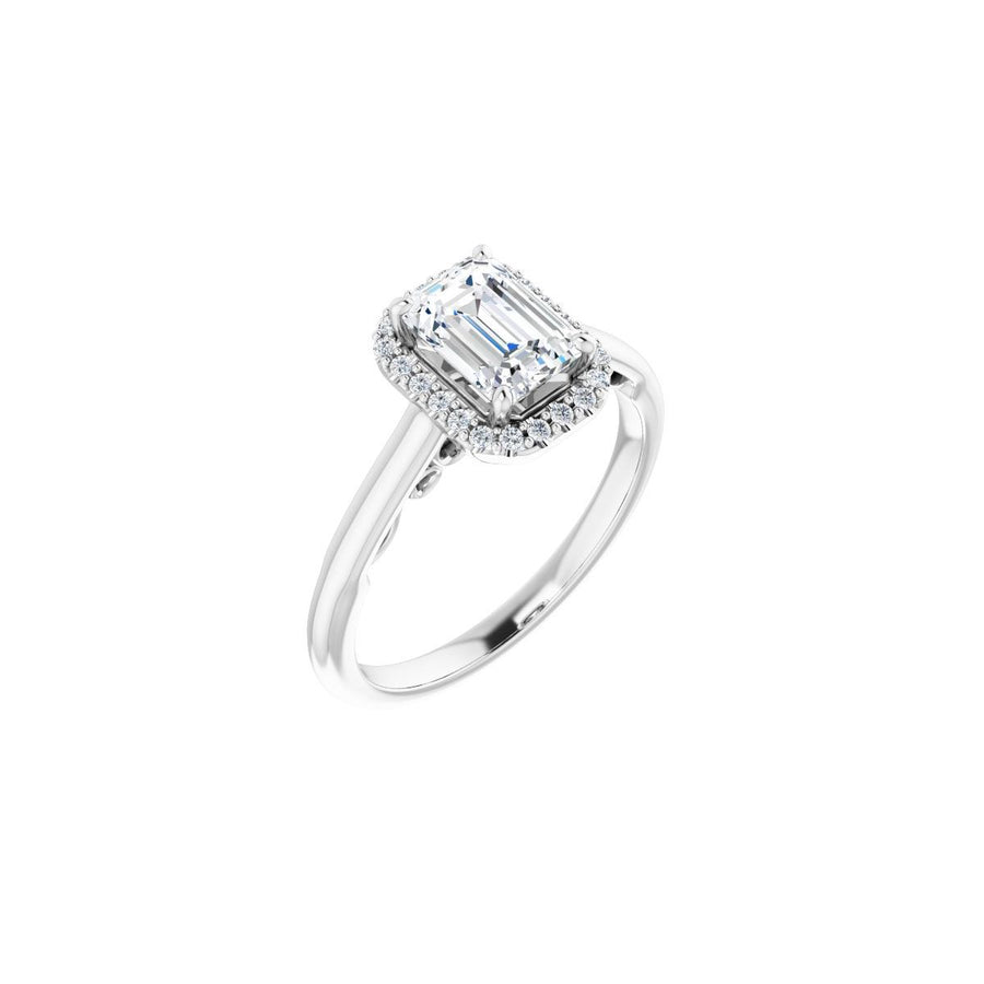 Natural Diamond Emerald Halo-Style Engagement Ring Semi-Mount - Platinum - Series 123082