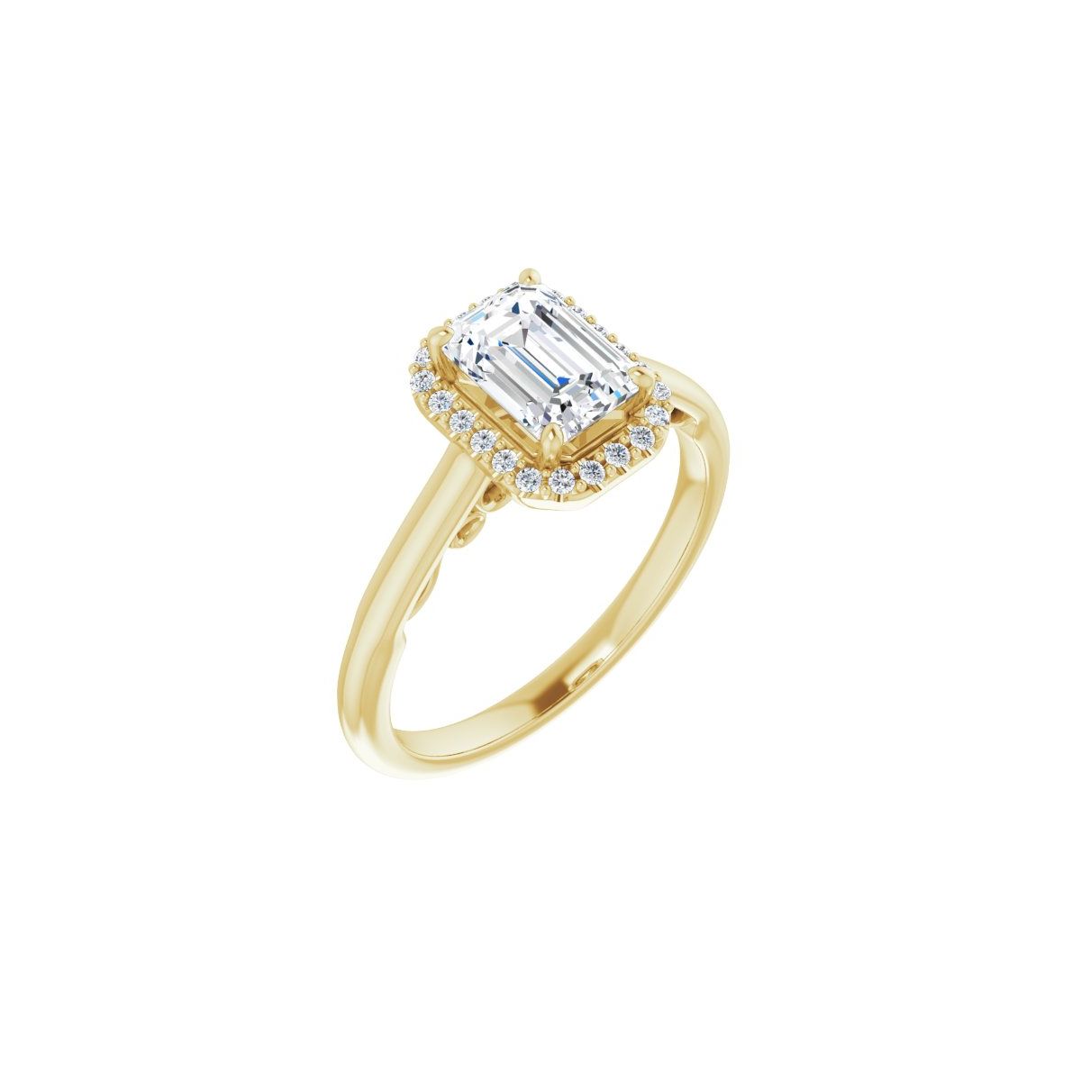 Natural Diamond Emerald Halo-Style Engagement Ring Semi-Mount - 14K Yellow Gold - Series 123082