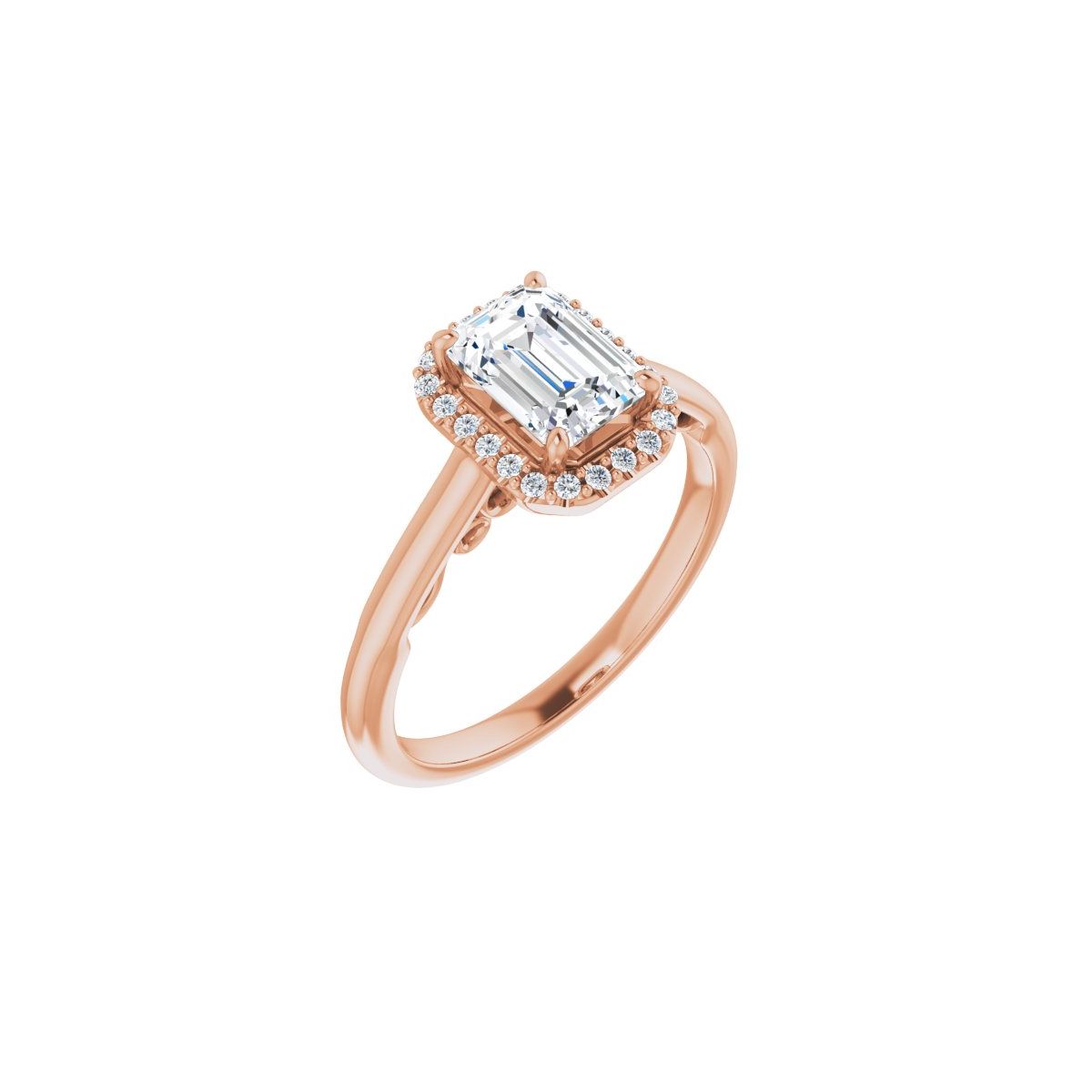 Natural Diamond Emerald Halo-Style Engagement Ring Semi-Mount - 14K Rose Gold - Series 123082