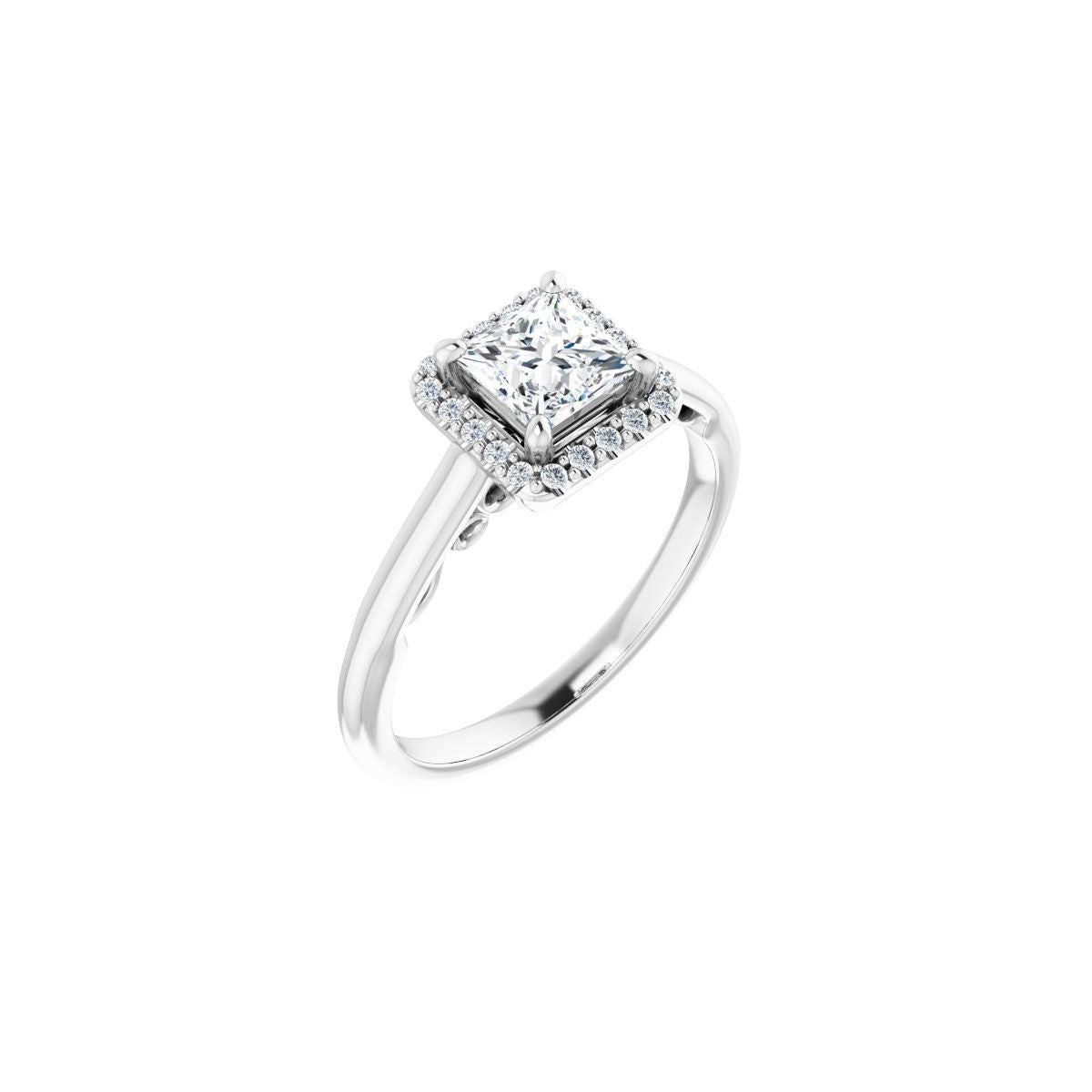 Natural Diamond Square Halo-Style Engagement Ring Semi-Mount - Platinum - Series 123082