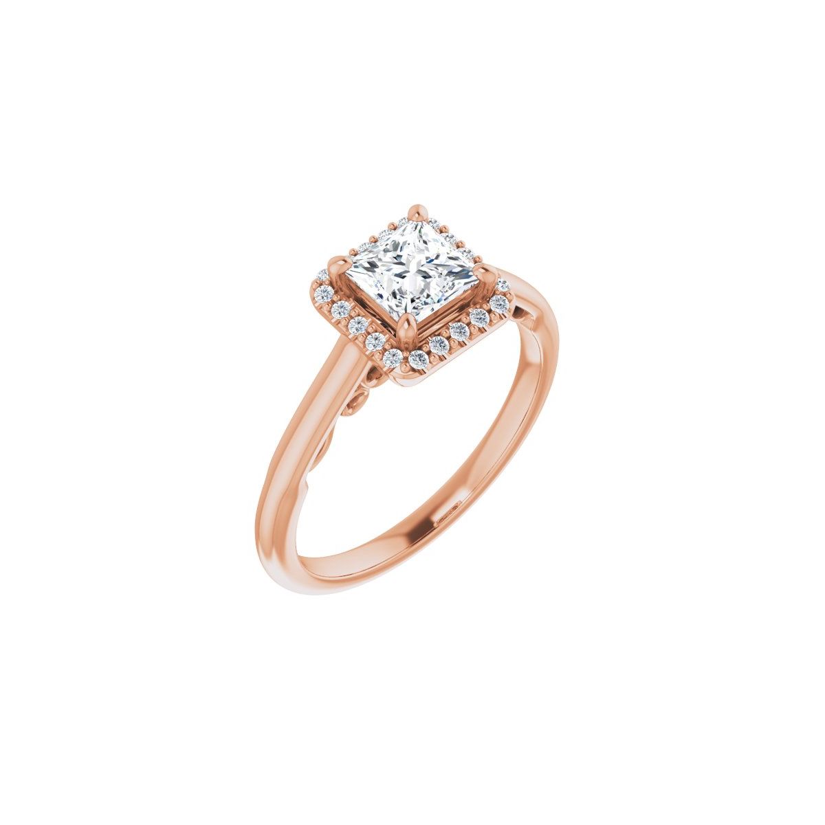 Natural Diamond Square Halo-Style Engagement Ring Semi-Mount - 14K Rose Gold - Series 123082