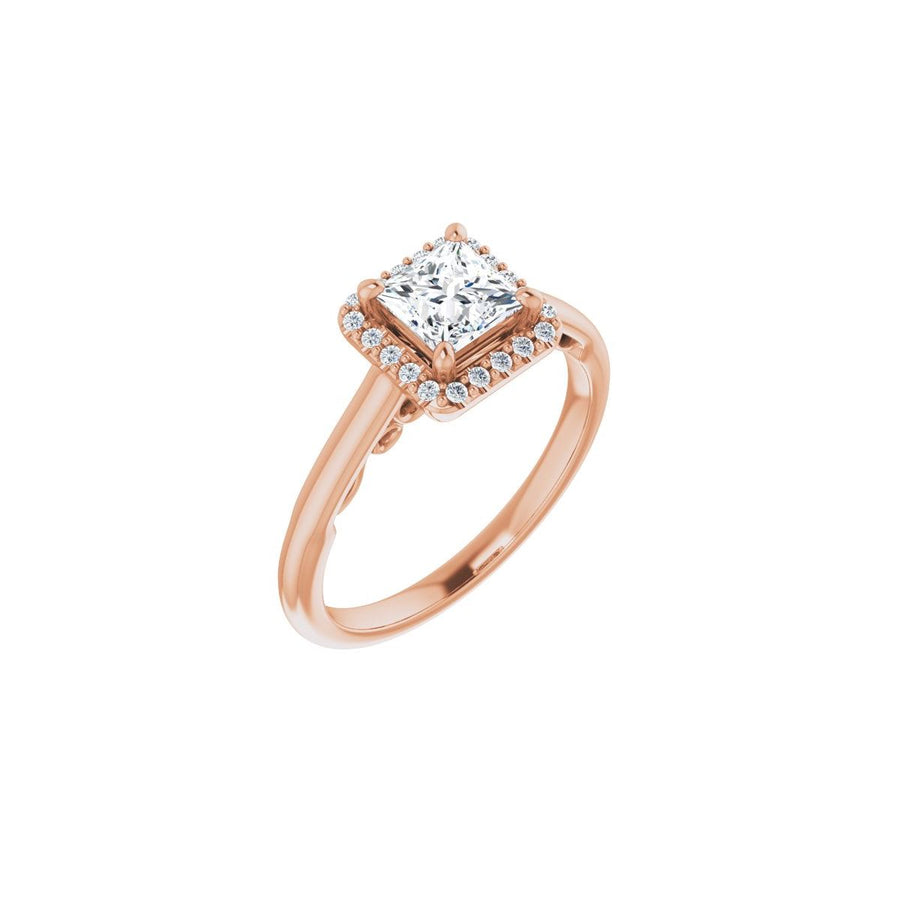 Natural Diamond Square Halo-Style Engagement Ring Semi-Mount - 14K Rose Gold - Series 123082