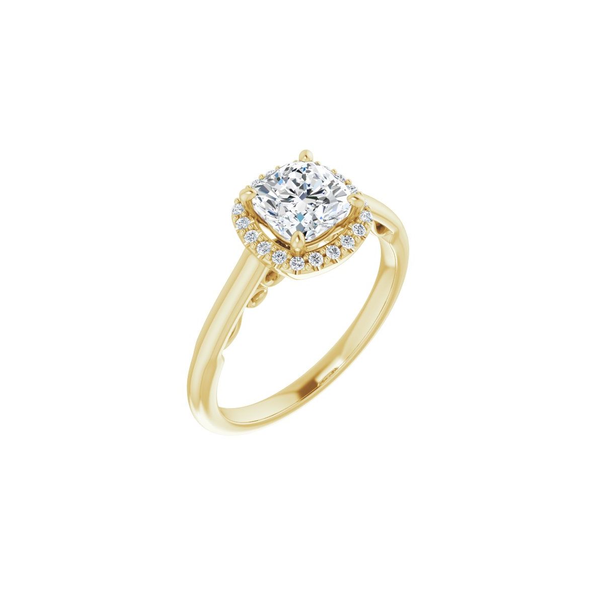 Natural Diamond Cushion Halo-Style Engagement Ring Semi-Mount - 14K Yellow Gold - Series 123082
