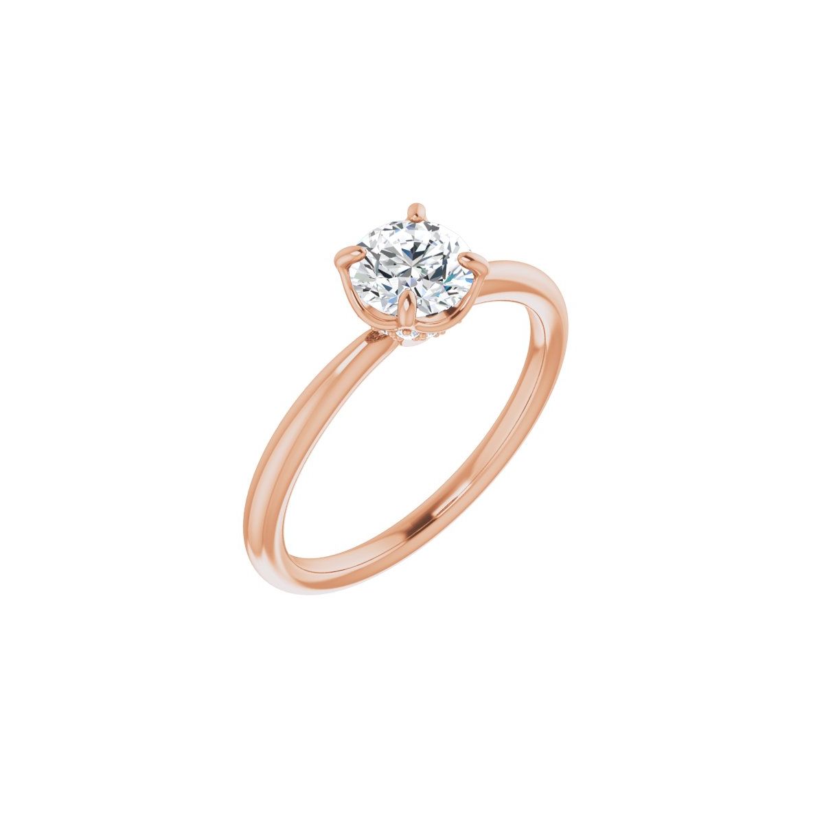 Natural Diamond Round Hidden Halo-Style Engagement Ring Semi-Mount - 14K Rose Gold - Series 123289