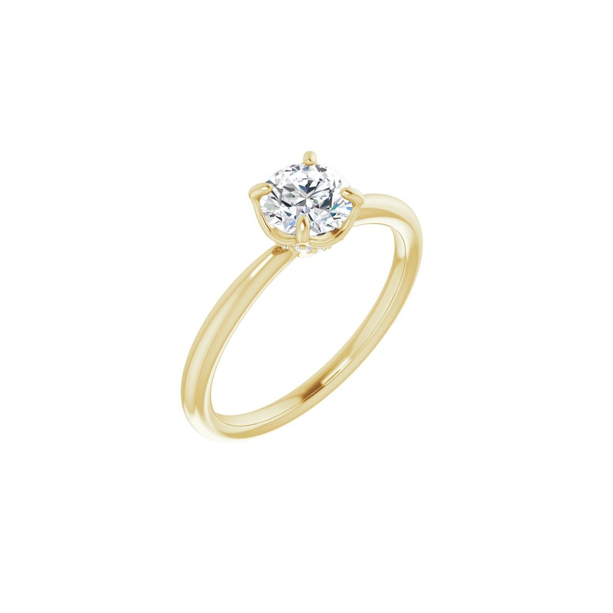 Natural Diamond Round Hidden Halo-Style Engagement Ring Semi-Mount - 14K Yellow Gold - Series 123289
