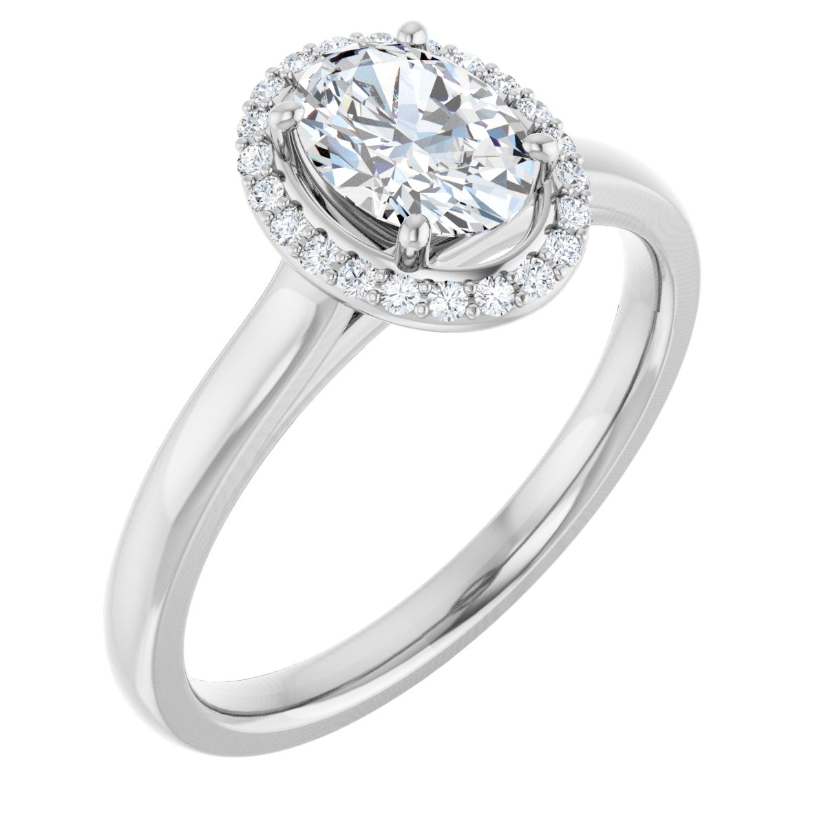 Natural Diamond Oval Halo-Style Engagement Ring Semi-Mount - 14K White Gold - Series 122060
