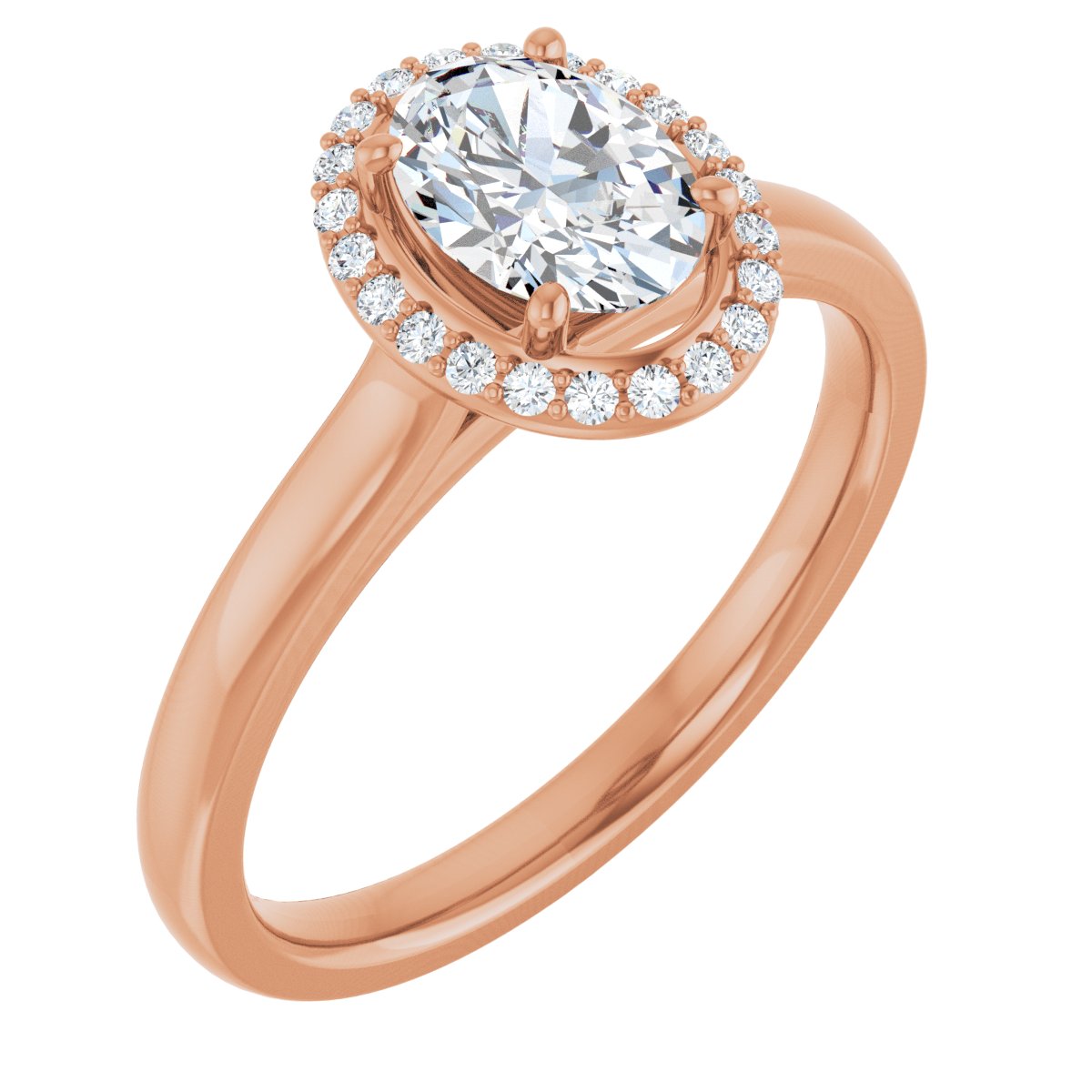 Natural Diamond Oval Halo-Style Engagement Ring Semi-Mount - 14K Rose Gold - Series 122060