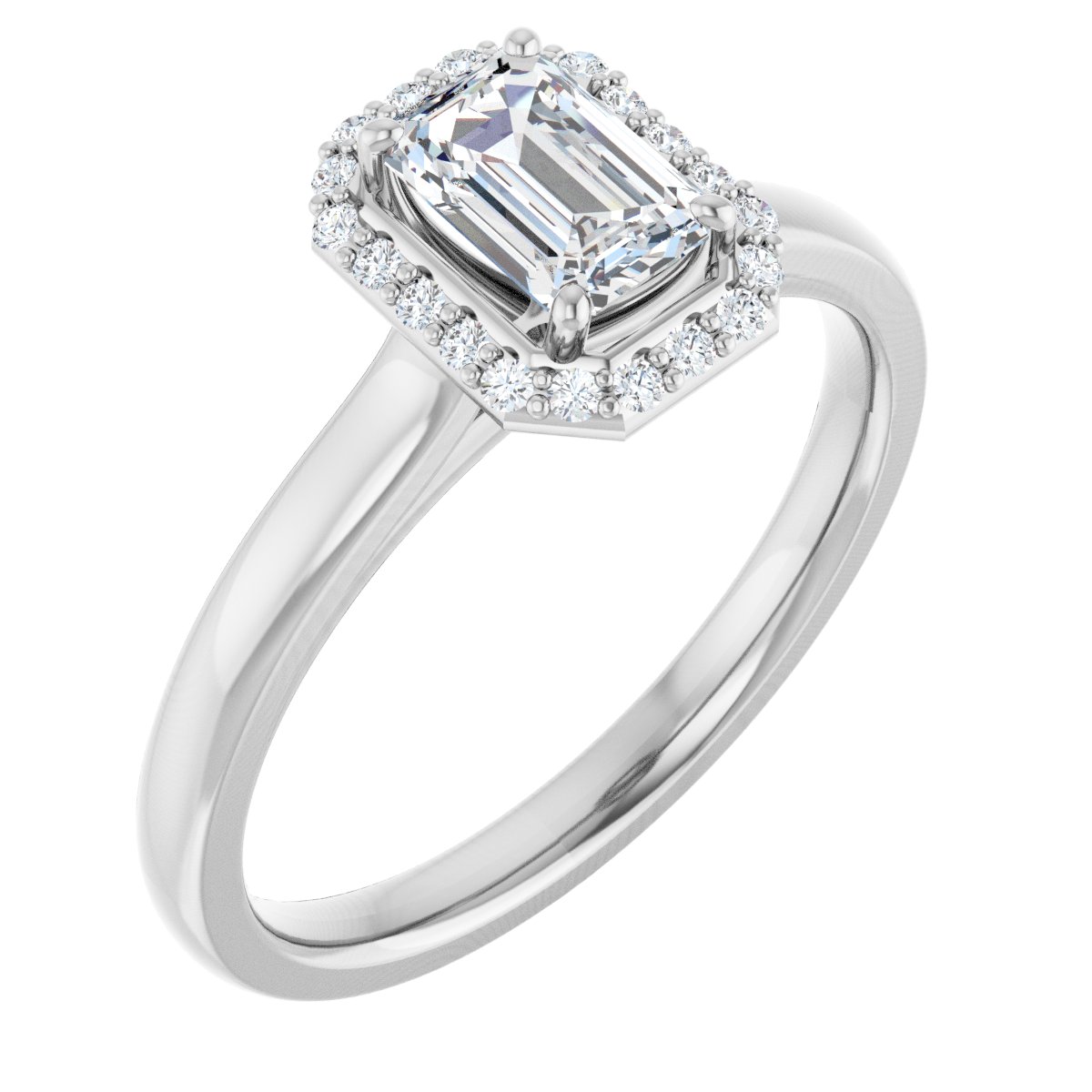 Natural Diamond Emerald Halo-Style Engagement Ring Semi-Mount - 14K White Gold - Series 122060