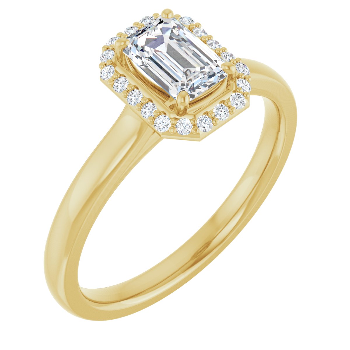 Natural Diamond Emerald Halo-Style Engagement Ring Semi-Mount - 14K Yellow Gold - Series 122060