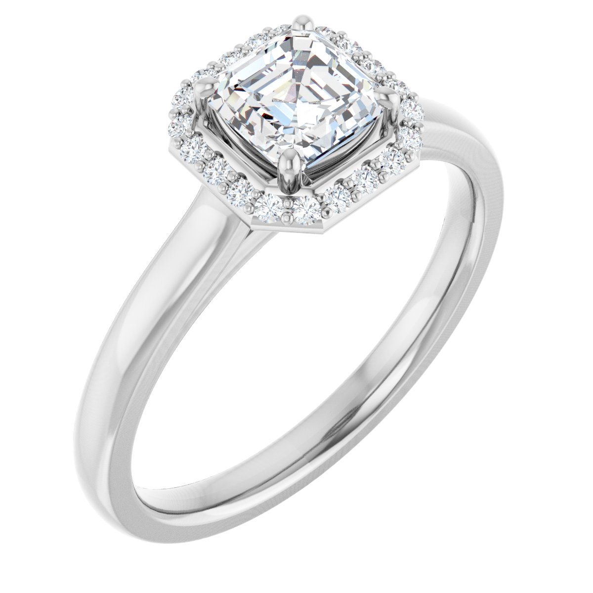 Natural Diamond Asscher Halo-Style Engagement Ring Semi-Mount - Platinum - Series 122060
