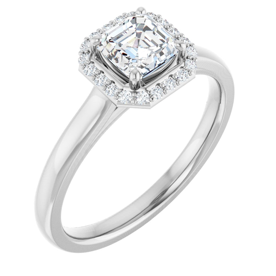 Natural Diamond Asscher Halo-Style Engagement Ring Semi-Mount - Platinum - Series 122060