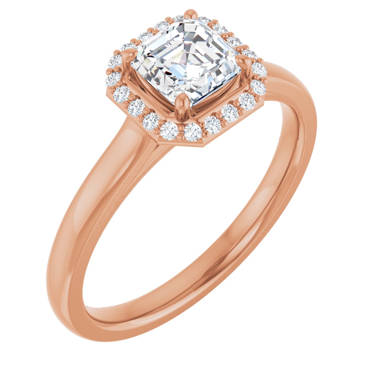 Natural Diamond Asscher Halo-Style Engagement Ring Semi-Mount - 14K Rose Gold - Series 122060