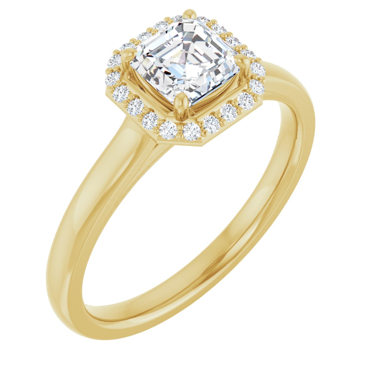 Natural Diamond Asscher Halo-Style Engagement Ring Semi-Mount - 14K Yellow Gold - Series 122060