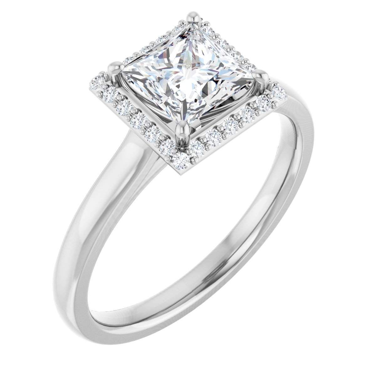 Natural Diamond Square Halo-Style Engagement Ring Semi-Mount - 14K White Gold - Series 122060