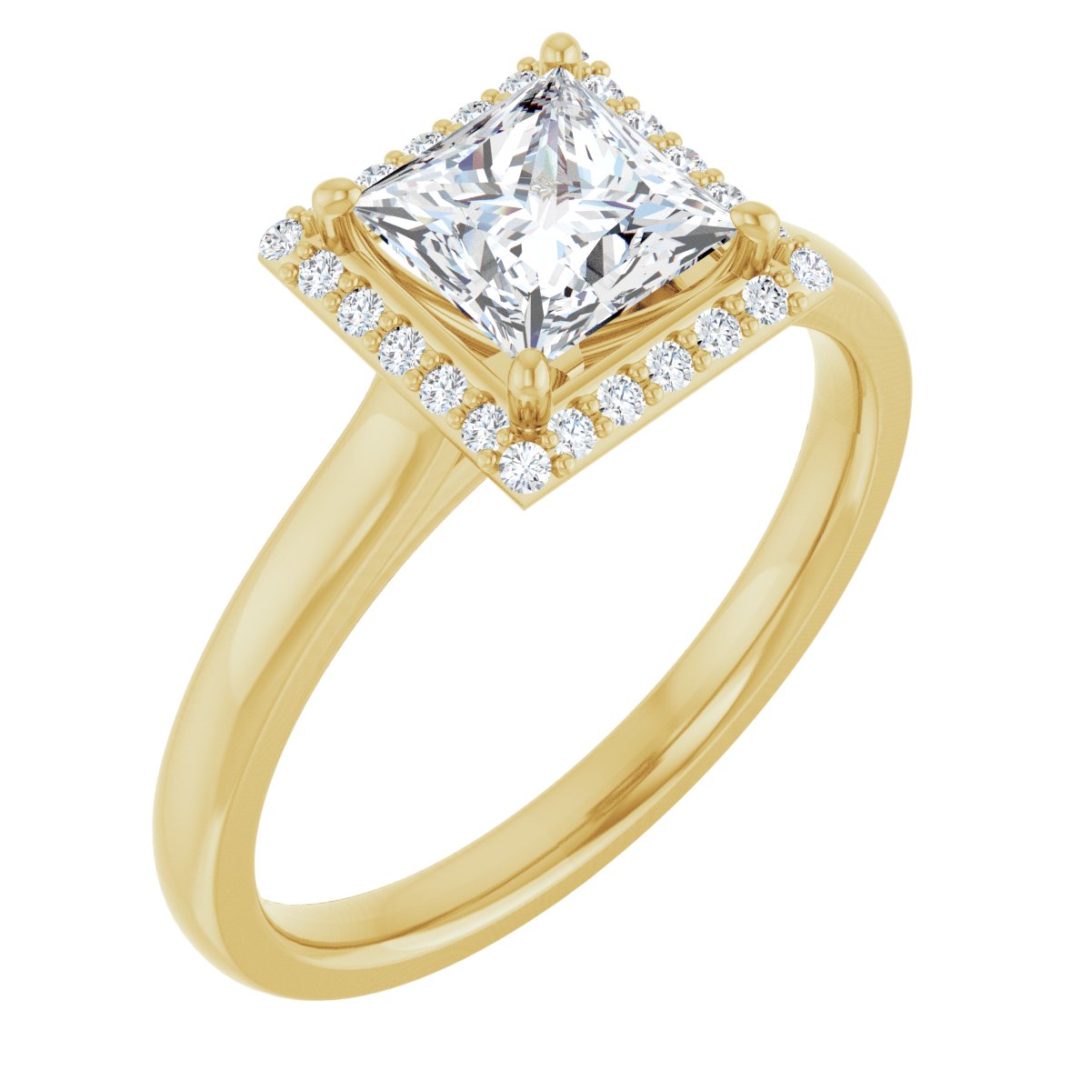 Natural Diamond Square Halo-Style Engagement Ring Semi-Mount - 14K Yellow Gold - Series 122060