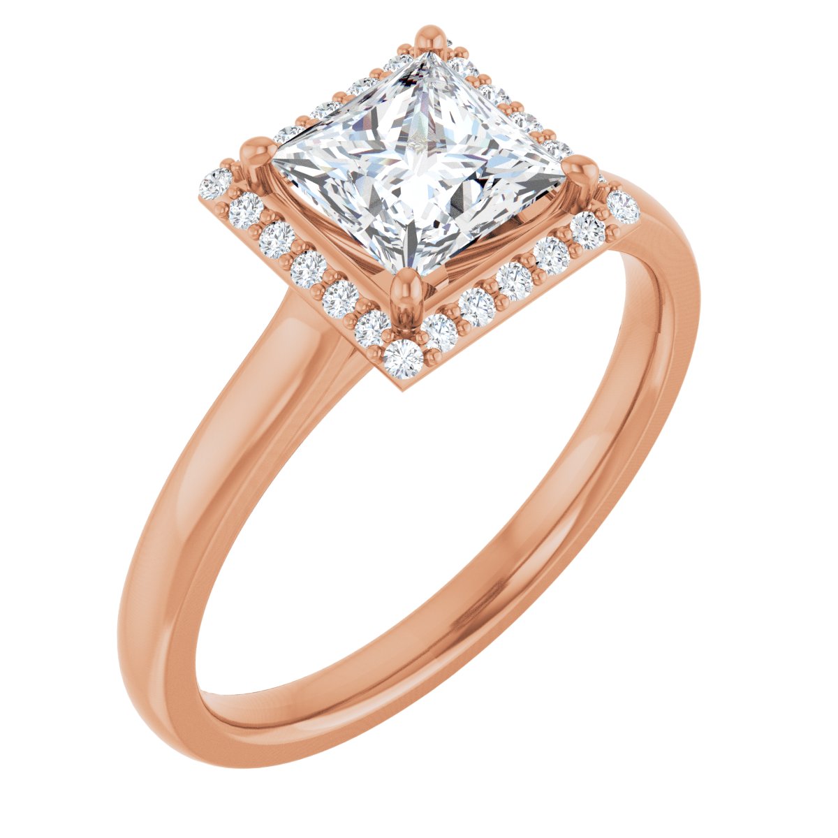 Natural Diamond Square Halo-Style Engagement Ring Semi-Mount - 14K Rose Gold - Series 122060
