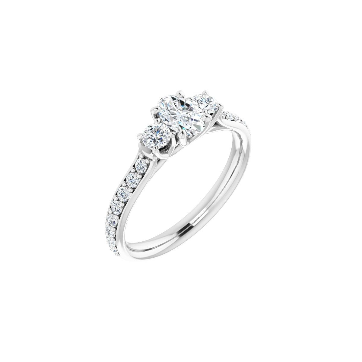 Natural Diamond Oval Three-Stone Engagement Ring Semi-Mount - Platinum - Series 122102