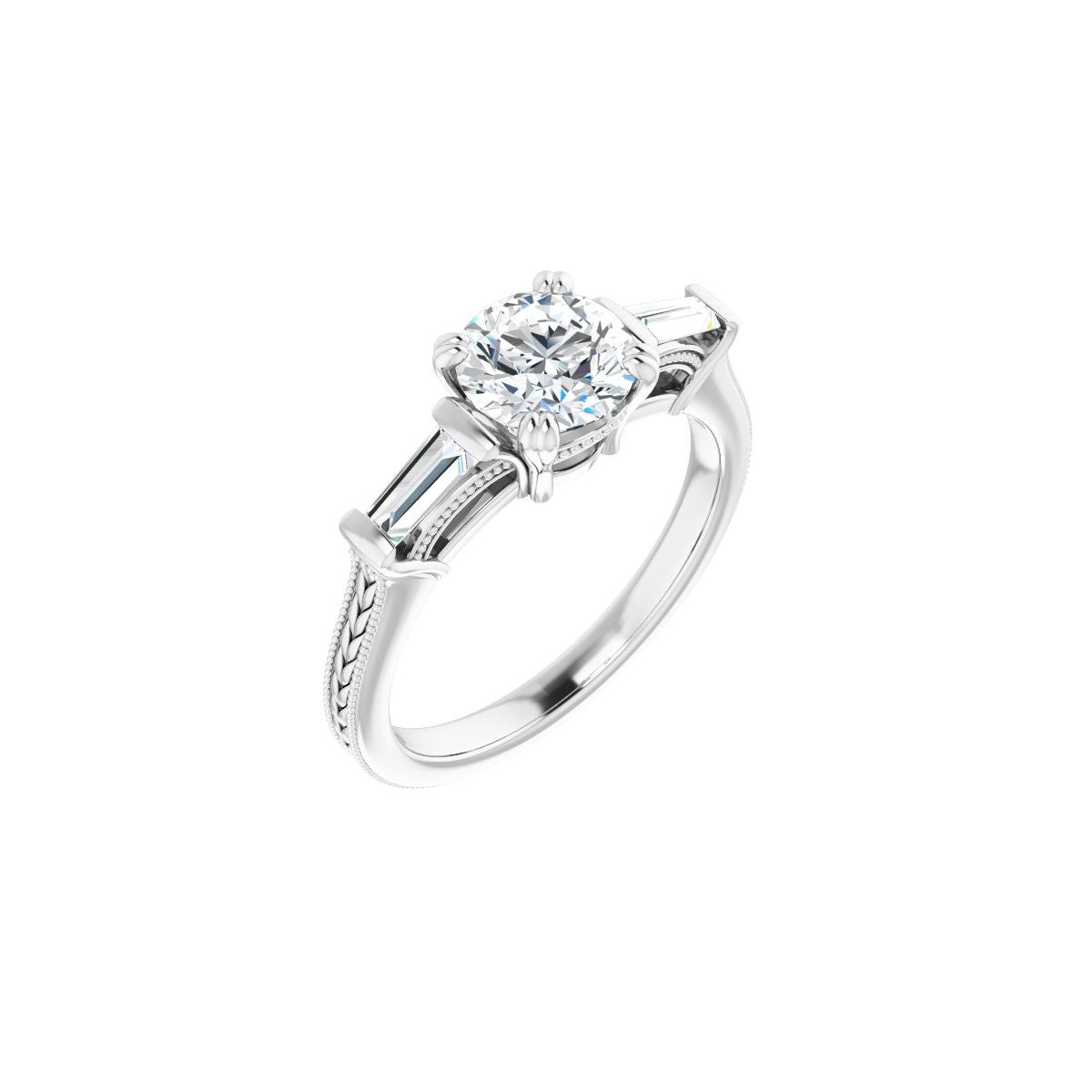 Natural Diamond Round Twin-Prong Three-Stone Engagement Ring Semi-Mount - Platinum - Series 122970