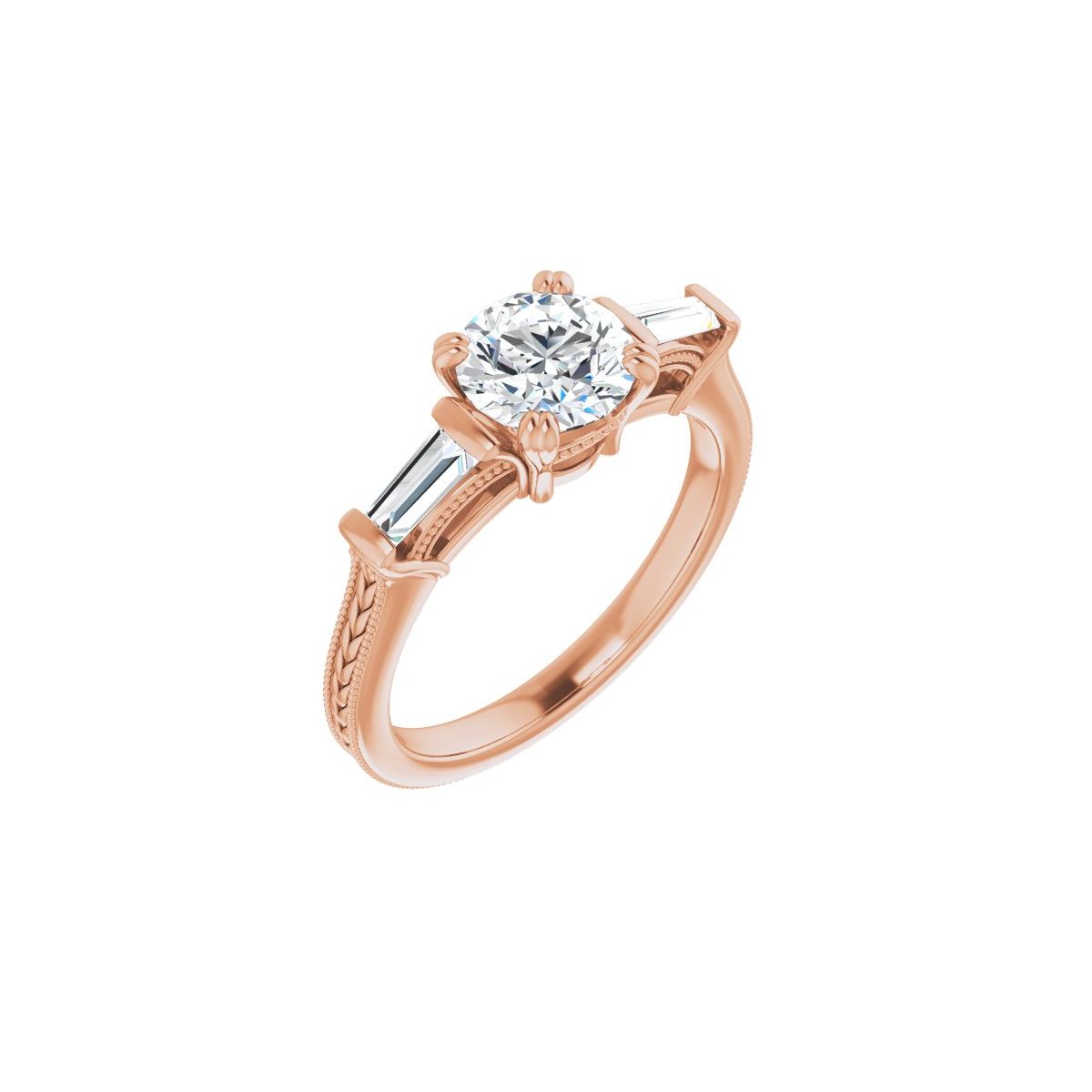 Natural Diamond Round Twin-Prong Three-Stone Engagement Ring Semi-Mount - 14K Rose Gold - Series 122970
