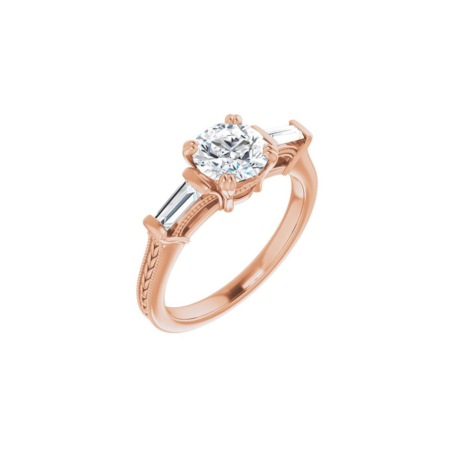 Natural Diamond Round Twin-Prong Three-Stone Engagement Ring Semi-Mount - 14K Rose Gold - Series 122970