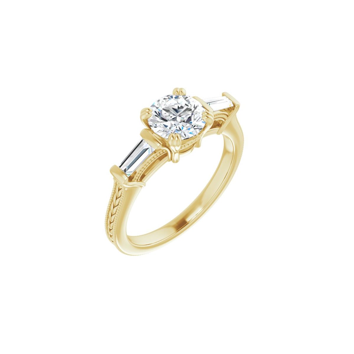 Natural Diamond Round Twin-Prong Three-Stone Engagement Ring Semi-Mount - 14K Yellow Gold - Series 122970
