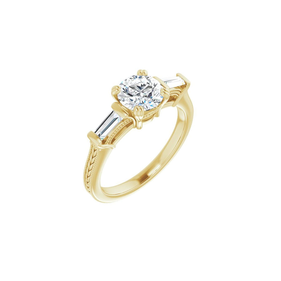 Natural Diamond Round Twin-Prong Three-Stone Engagement Ring Semi-Mount - 14K Yellow Gold - Series 122970