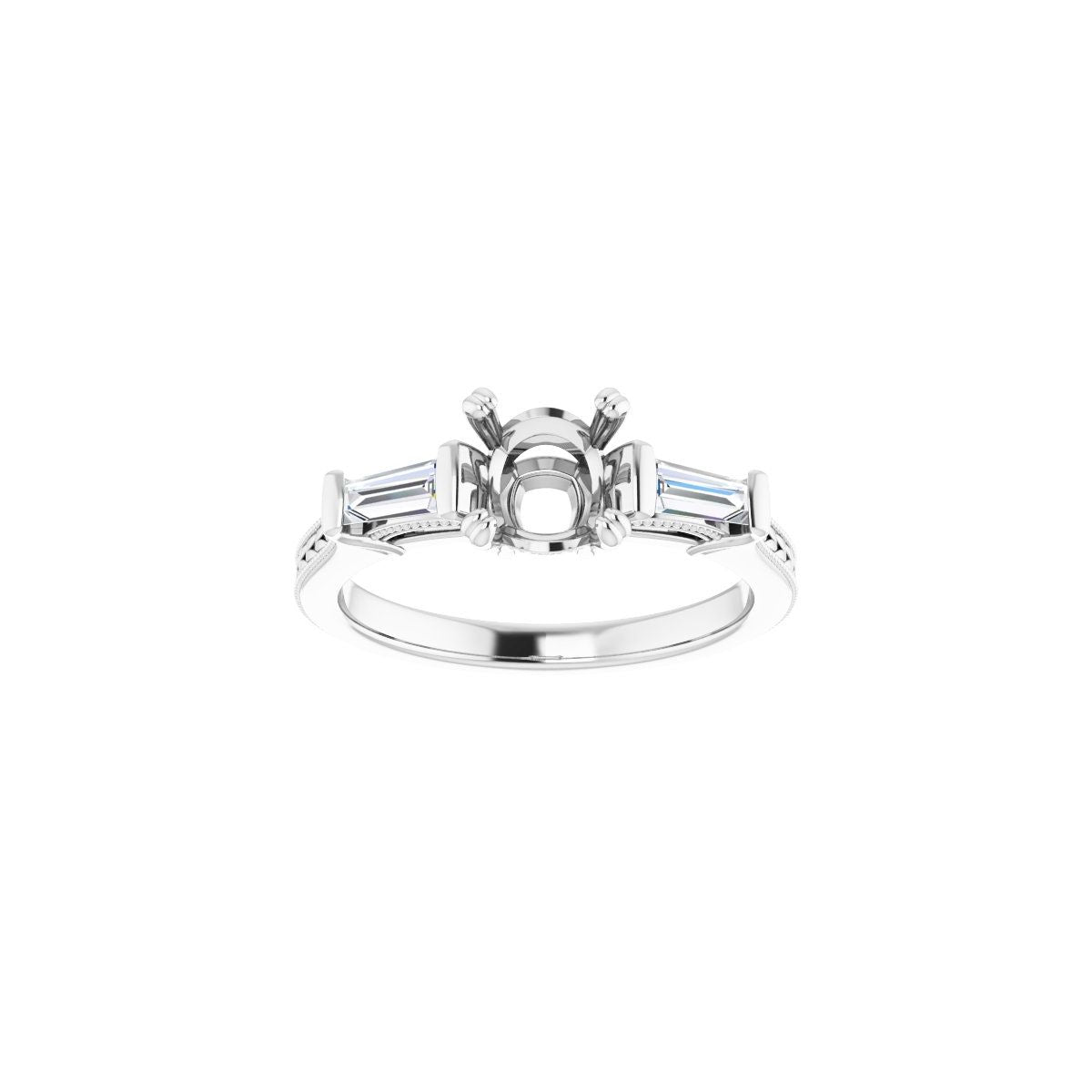 Cushion Twin-Prong Three-Stone Engagement Ring Semi-Mount - gallery - Series 122970