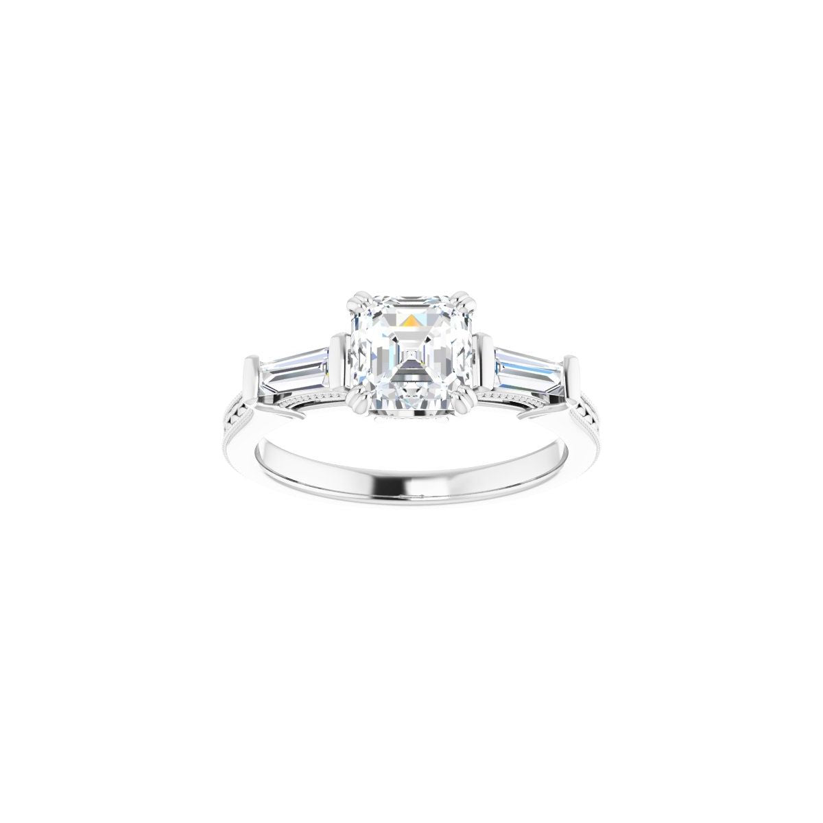 Asscher Twin-Prong Three-Stone Engagement Ring Semi-Mount - gallery - Series 122970