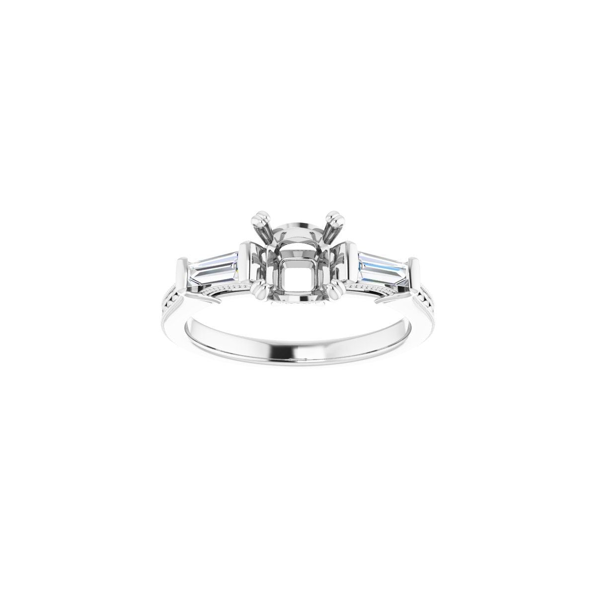 Asscher Twin-Prong Three-Stone Engagement Ring Semi-Mount - gallery - Series 122970