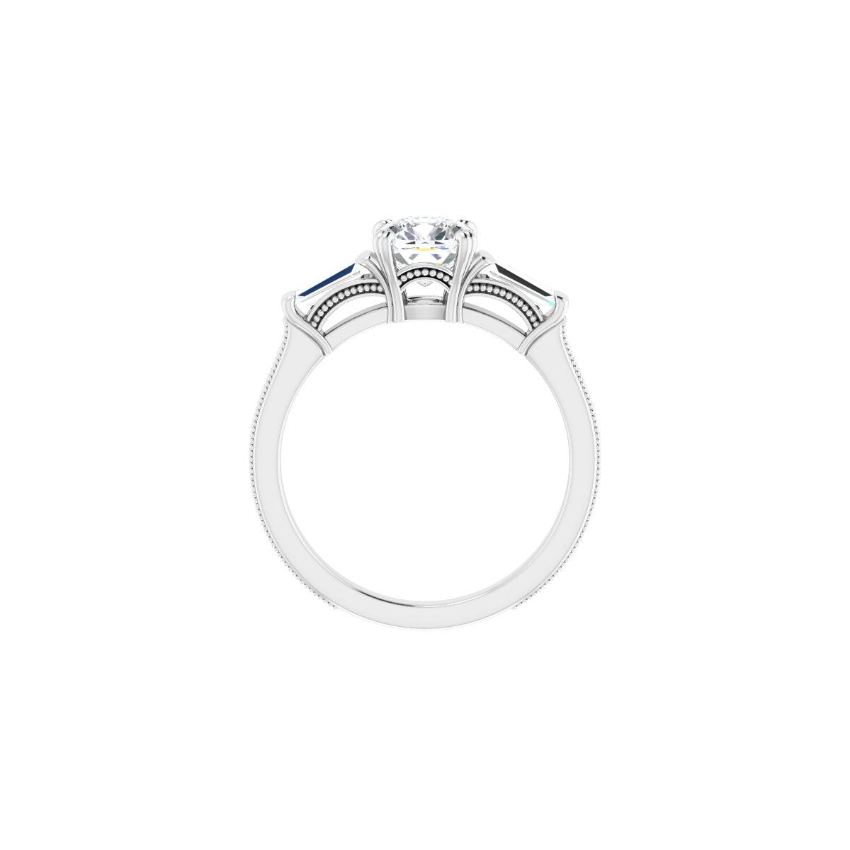 Cushion Twin-Prong Three-Stone Engagement Ring Semi-Mount - gallery - Series 122970