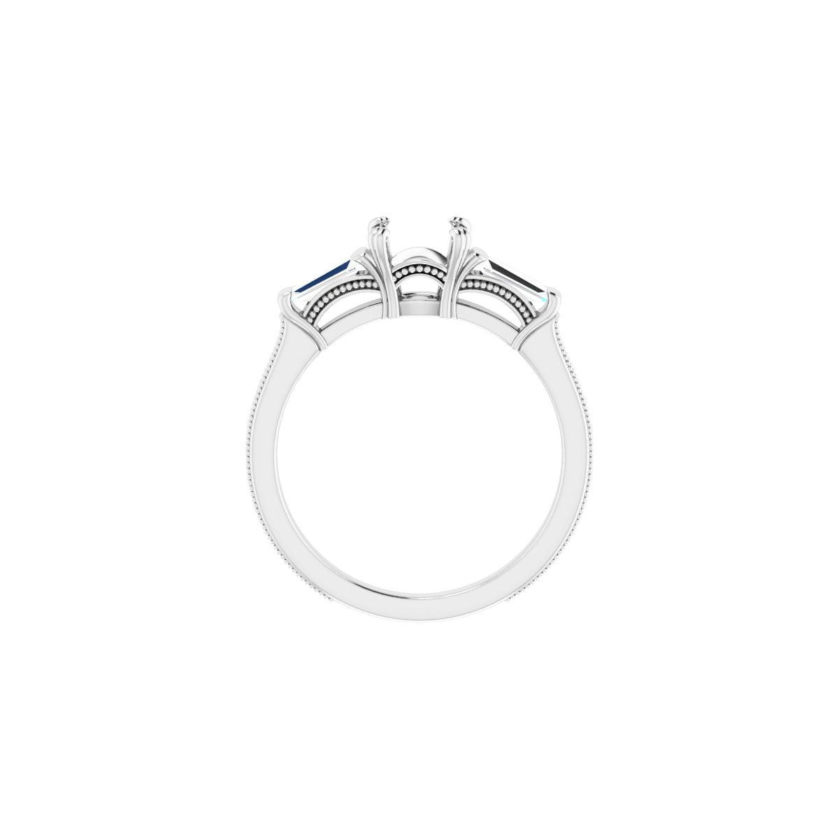 Cushion Twin-Prong Three-Stone Engagement Ring Semi-Mount - gallery - Series 122970