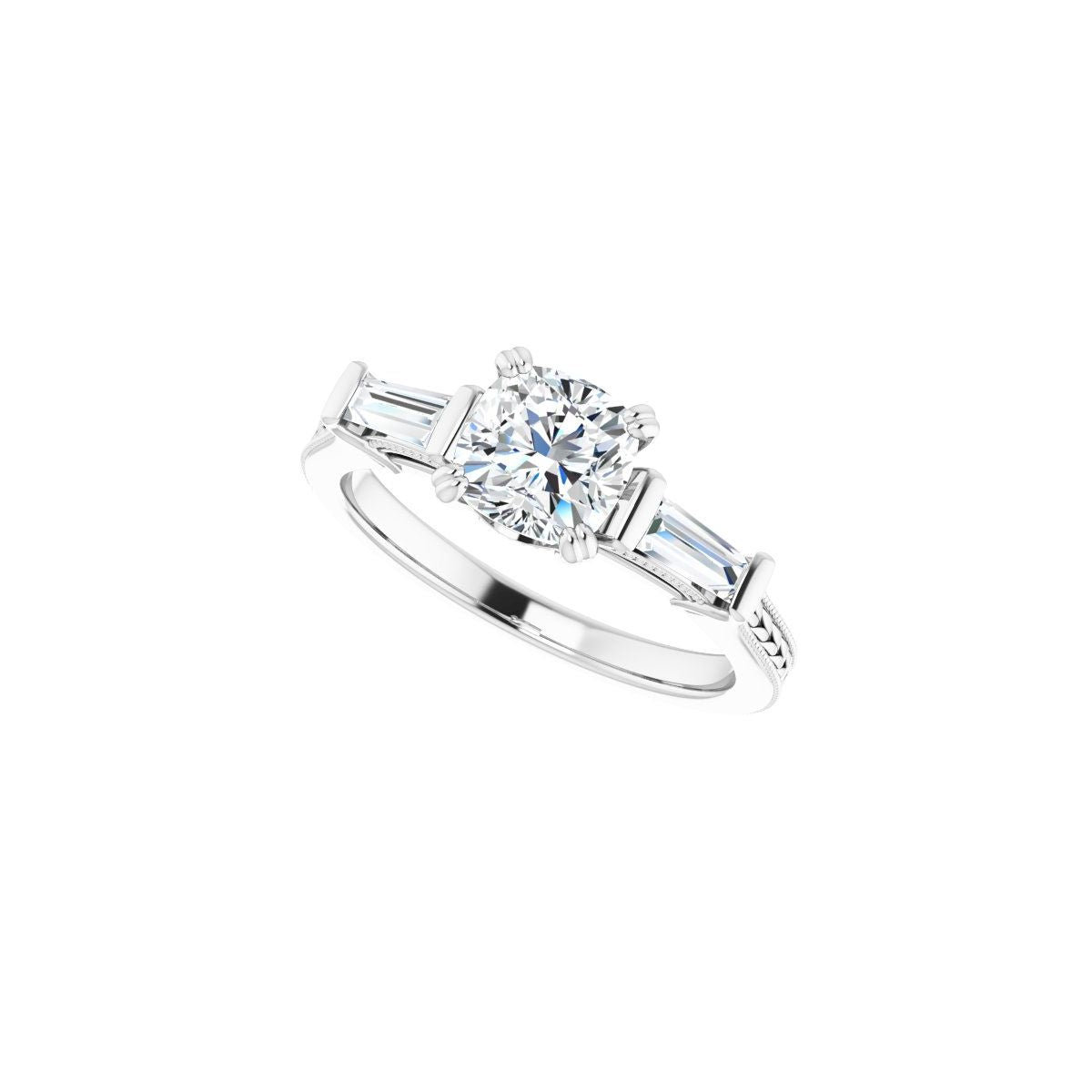 Cushion Twin-Prong Three-Stone Engagement Ring Semi-Mount - gallery - Series 122970
