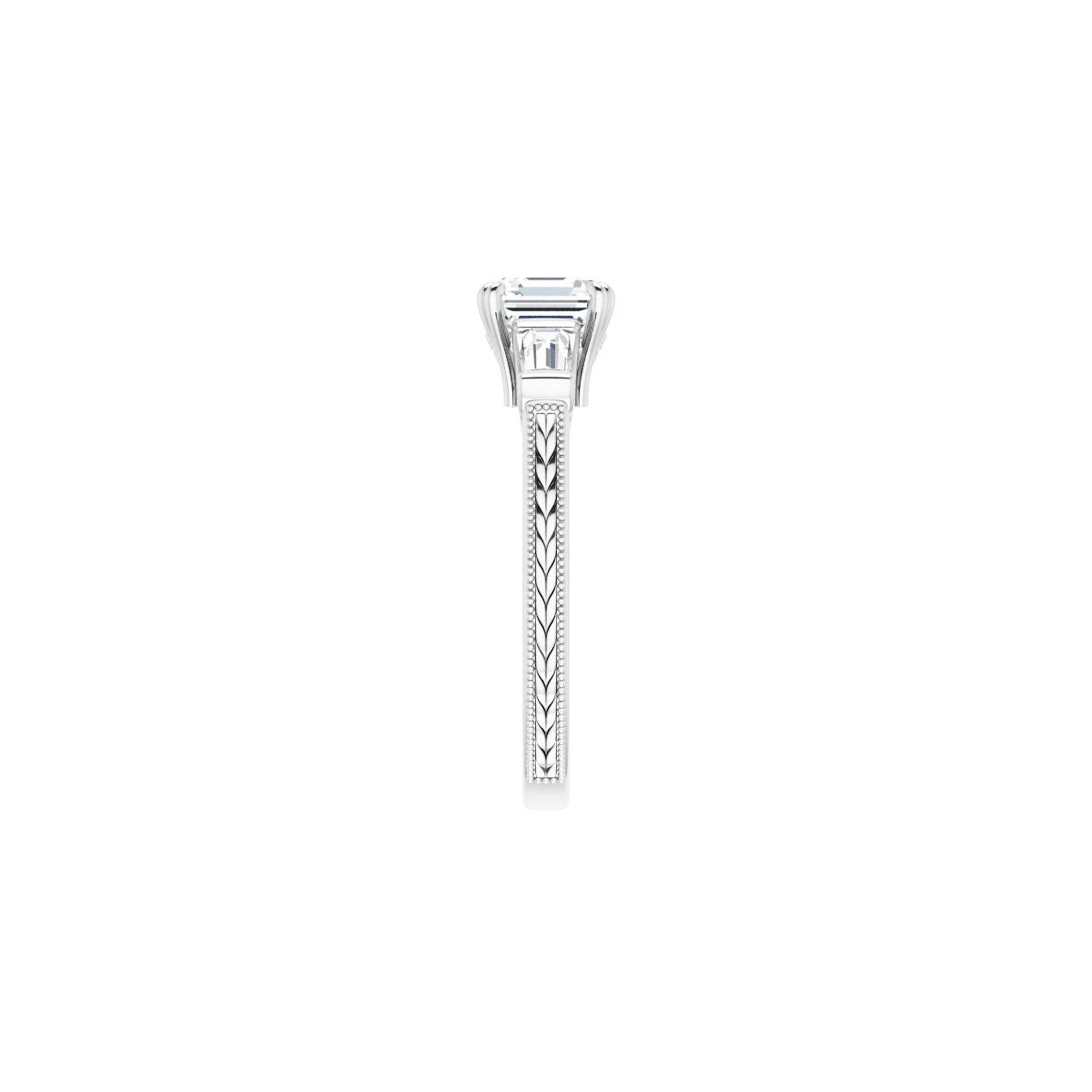 Asscher Twin-Prong Three-Stone Engagement Ring Semi-Mount - gallery - Series 122970
