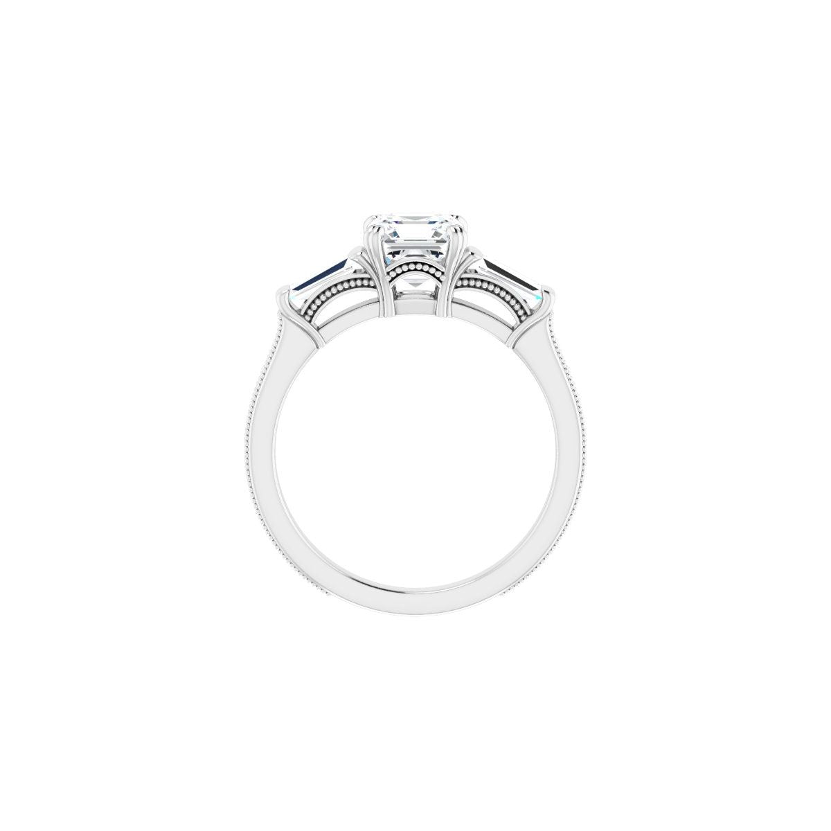 Asscher Twin-Prong Three-Stone Engagement Ring Semi-Mount - gallery - Series 122970