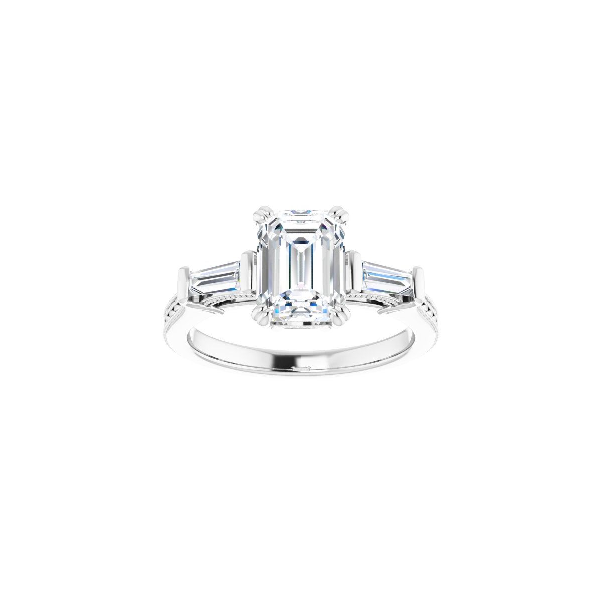 Square Twin-Prong Three-Stone Engagement Ring Semi-Mount - gallery - Series 122970