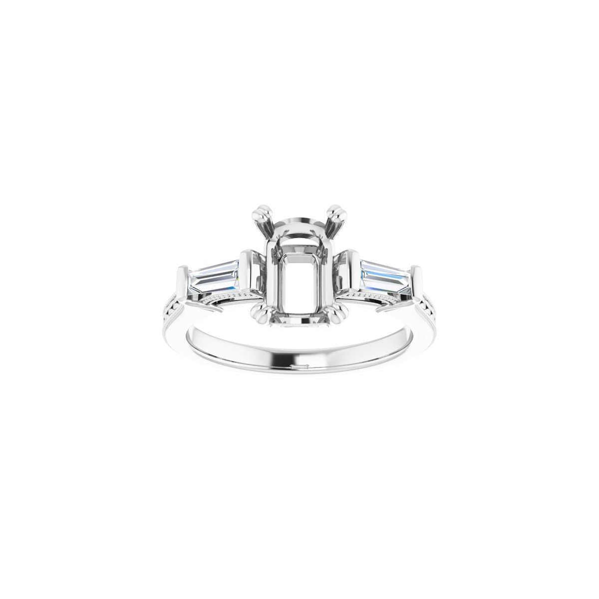Square Twin-Prong Three-Stone Engagement Ring Semi-Mount - gallery - Series 122970