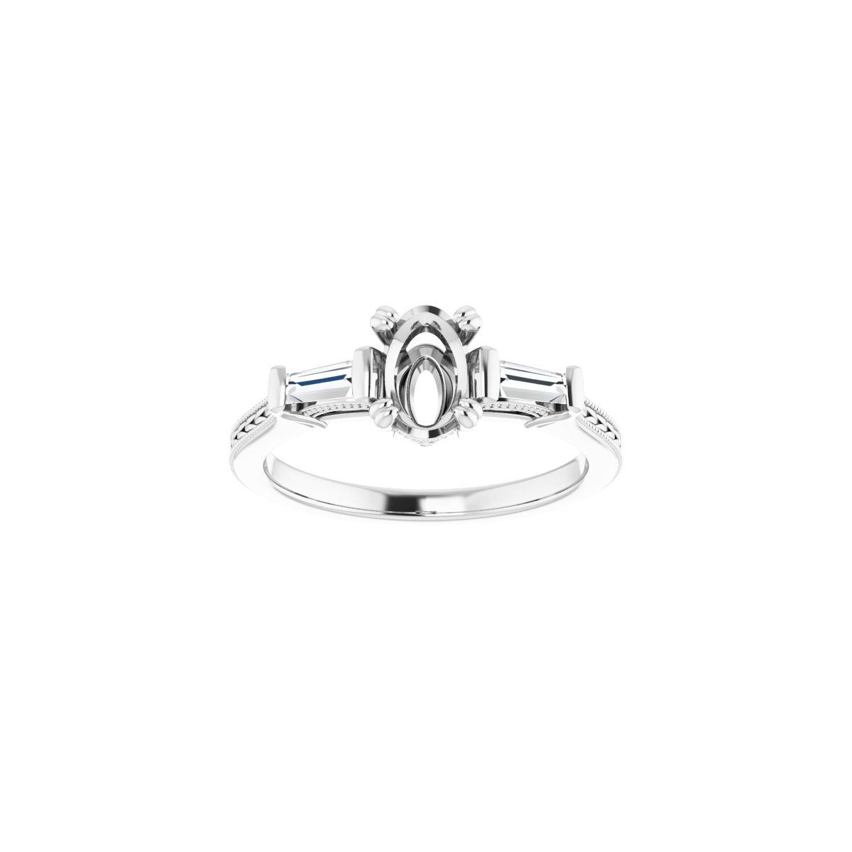 Oval Twin-Prong Three-Stone Engagement Ring Semi-Mount - gallery - Series 122970